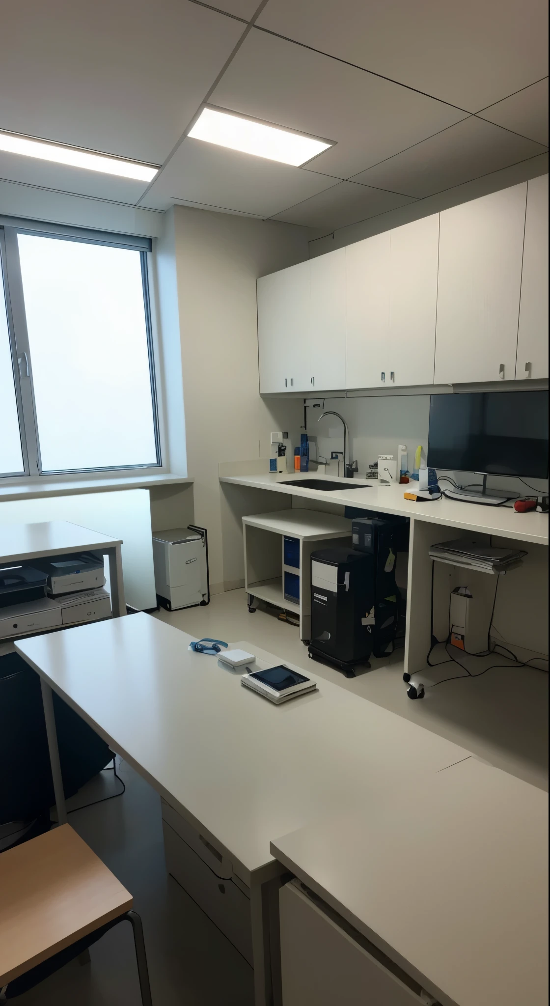 {Photos taken with an ultra-high resolution camera}、{8K photo quality:1.2}、{ultra-high resolution photo quality:1.2}、{Ultra-realistic1.2}、masterpiece、a research lab at a pharmaceutical company、An empty laboratory、with no people、no person、personal computers