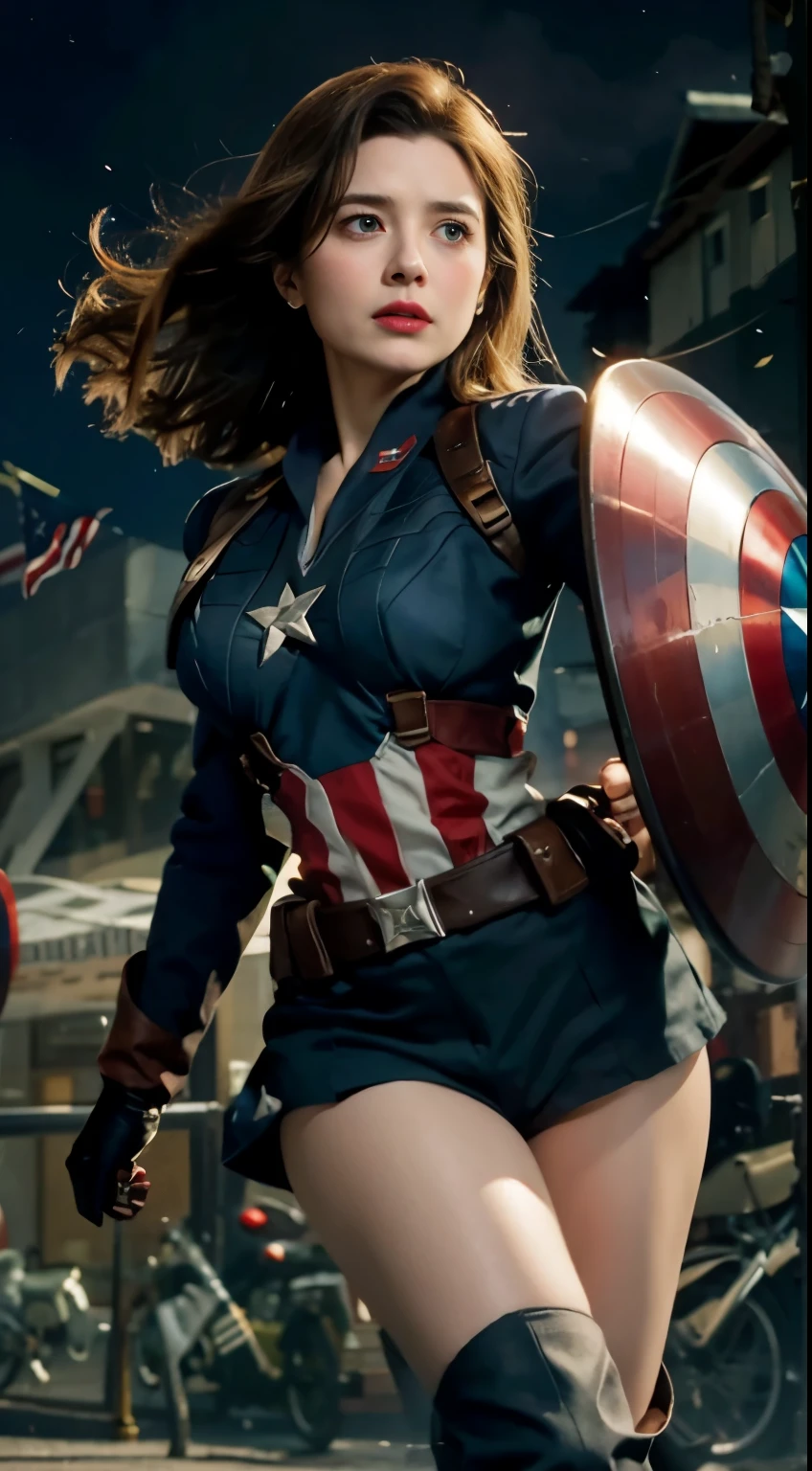 ((Peggy Carter)), ((Captain America's uniform)), humongous large breast, humongous large breast臀部