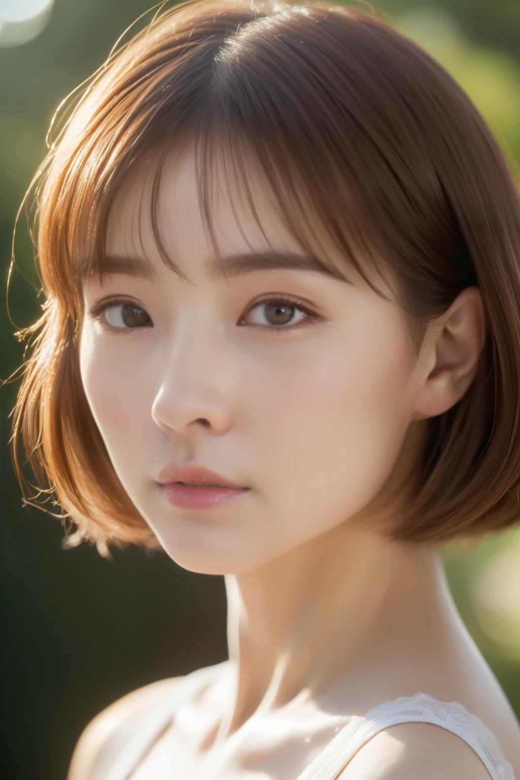 ((top-quality、in 8K、masterpiece:1.hot reality(1.4))、full bodyesbian,Raw photo、40 years、femele、Wearing a dress、ligh brown hair、short-hair、Super delicate facial Japan、golden ratio natural perspective,Delicat eyes、二重まぶた