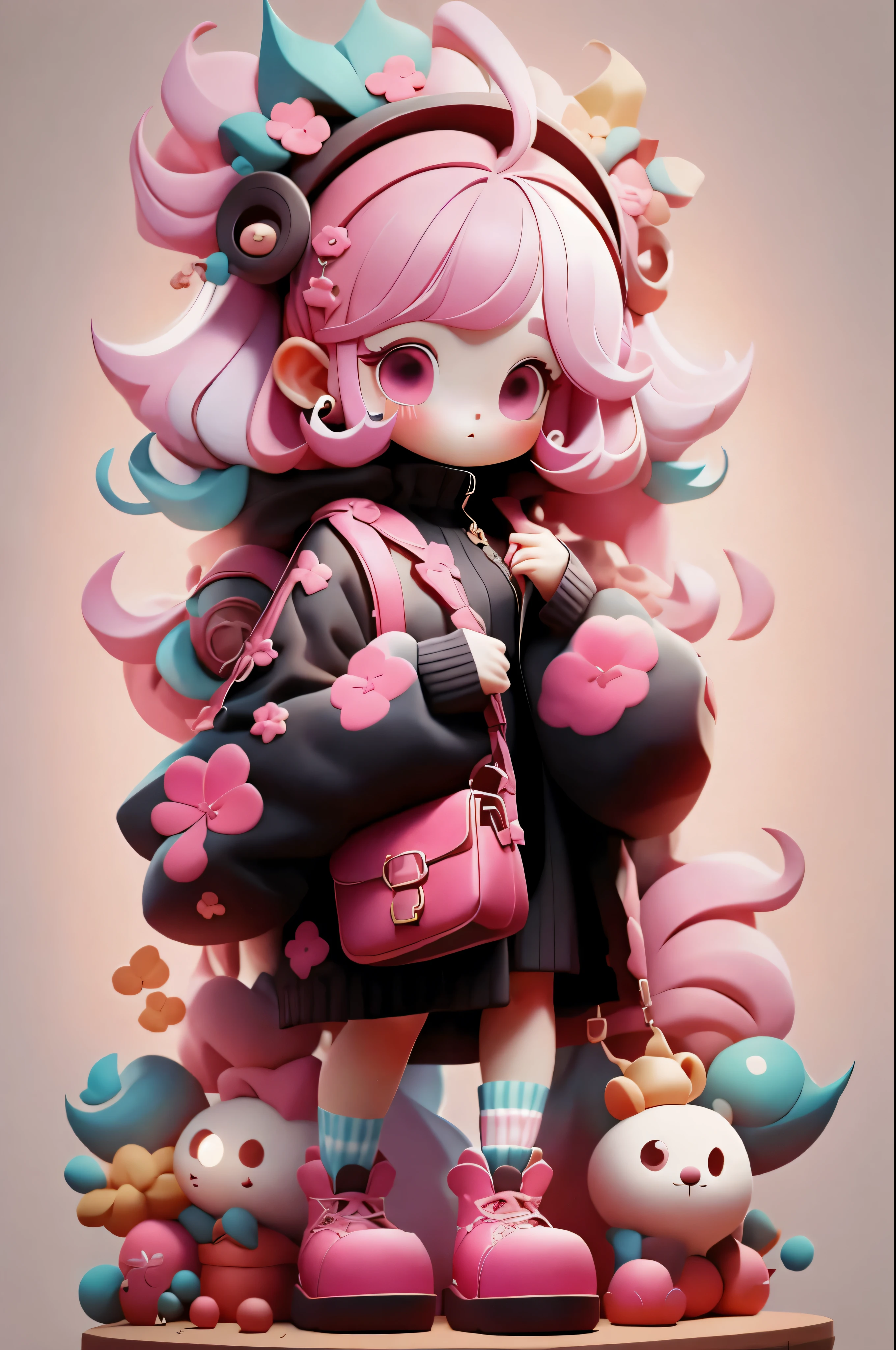 plastican00d, 1girl, pink hair, luxury fabric, jitter, far-reaching, looking at the audience, striped background