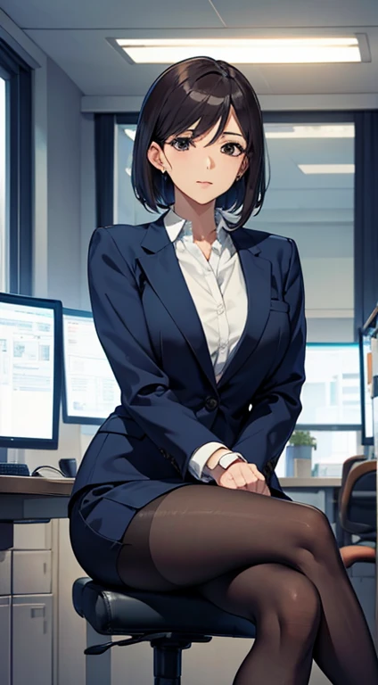s Office、Beautiful Mature Woman、suits、businessman、sit on a chair with one's legs crossed、pantyhose