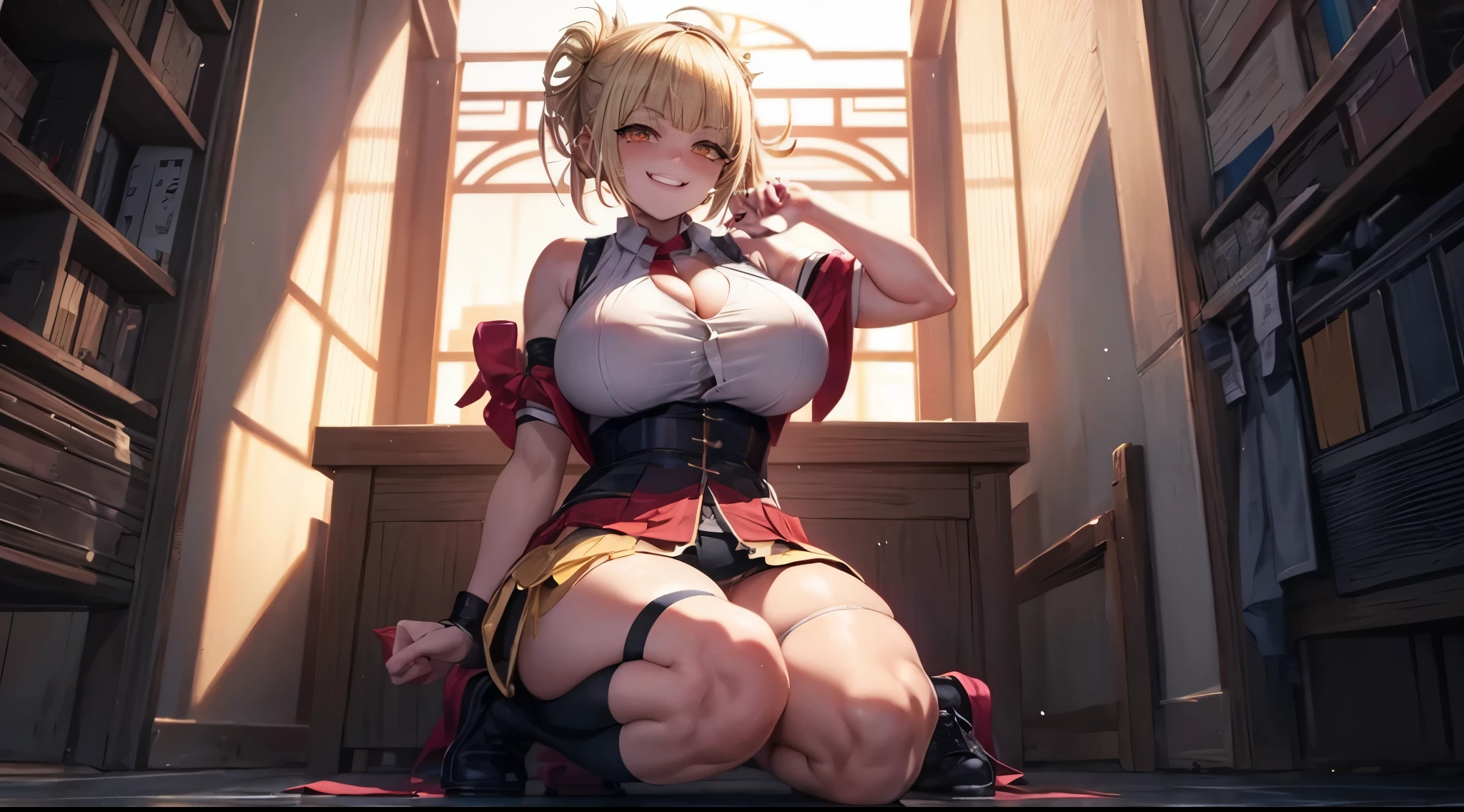 Toga Himiko, she is a delinquent, atletic, Curvy, musculoso, olhos amarelos, sorrindo para o espectador, smugly, Beautiful, alta qualidade, circunstanciado, corpo inteiro, 4k, HDR, .RAW