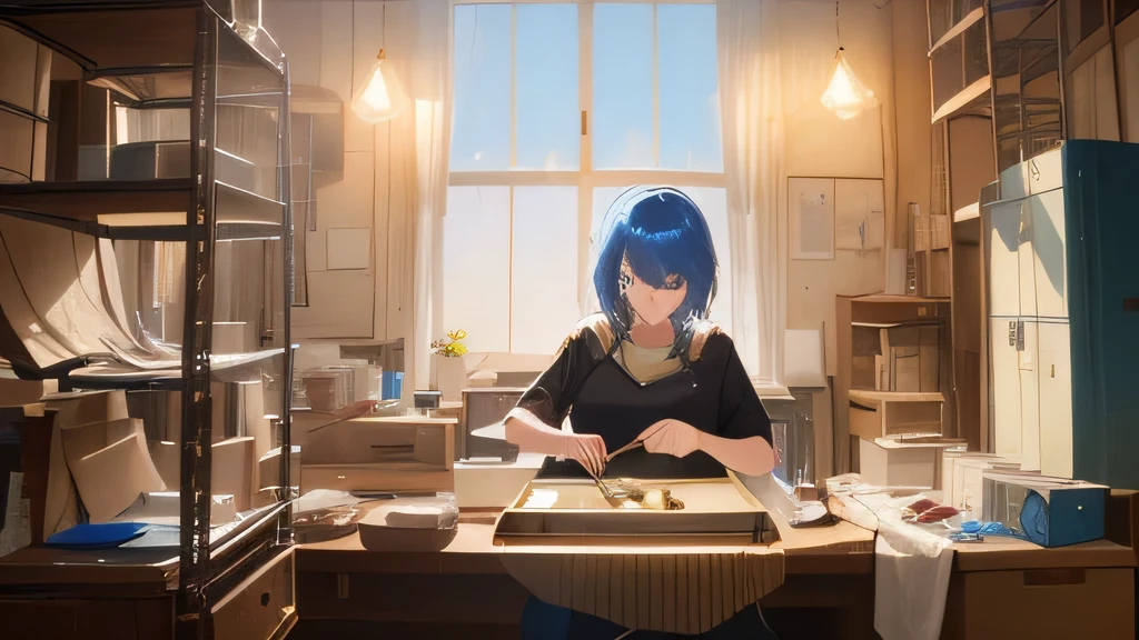 blue,Inside the room,jewelry processing table,Scenes,without humans,Campus style,tmasterpiece,Best quality,cinematic Film still from