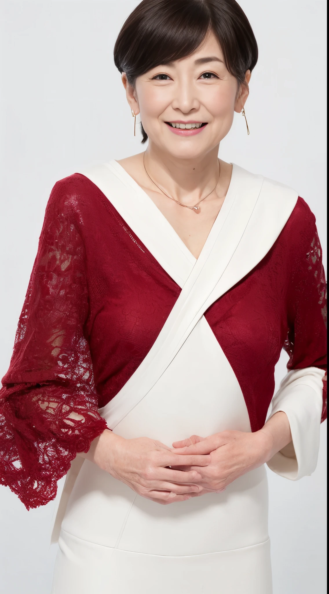 (((Solo))), (((Perfect Anatomy))), Fancy face, Elderly, Pure white background, gravure, erect through, facing front, ((Center your face on the screen)), describe the lips correctly,red-lips, Fancy makeup, from the chest up, masutepiece, Best Quality, Ultra-detailed, Photorealistic, Ultra-detailed細なスキン, (1 japanese mature woman), (positive), 95 years old, huge udder, Mature Woman Politician, glamor, A sexy, Chromo-white skin, Looking at Viewer,