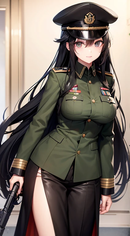 Phantasy Star Portable2Ouka Nagisa ((Big Tits)) One beautiful girl Beautiful black hair Jade green eyes Highest quality Bangs Princess Cut Eyepatch on right eye White military uniform mini skirt Blue Great Sword