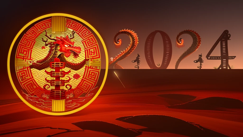 HD,4k,masterpiece_1.2,magical style,(Chinese dragon),festive,lantern,red and gold,(fireworks)