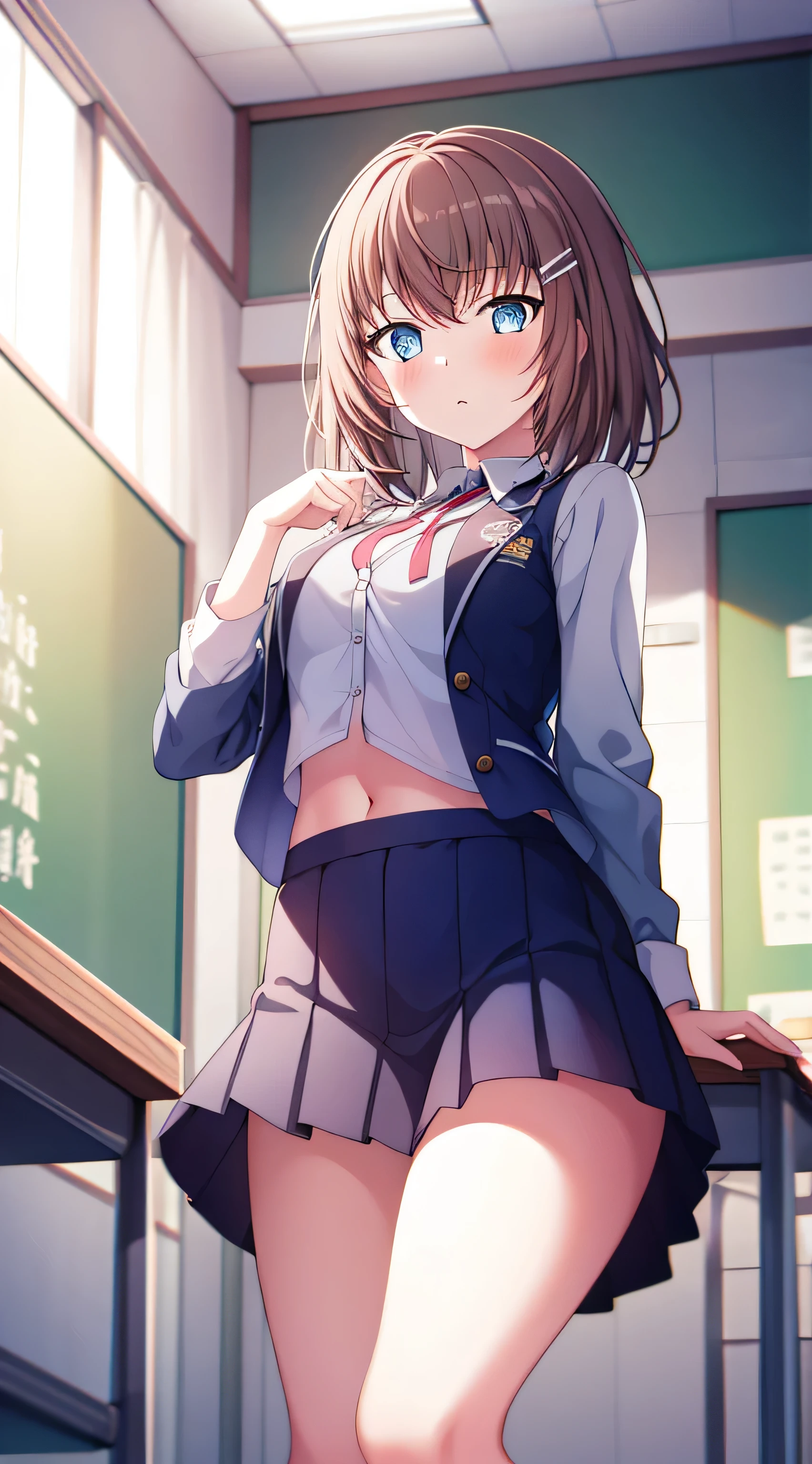 1 girl, , Alone, a skirt, The shirt, blue_There are eyes, disease, bigger_, the hair_Decorative style, The white_The shirt, lookingat_Shown in_peeking at the viewer, navel, pleShown ined_a skirt, Shown in室内, Black_the hair, schools_校服, the hairclip, awas_Clothes are, face flushed, the hair_between_There are eyes, lShown ing_the sleeve, through bangs, sweShown iner_vests, blackboards, There is a collar_The shirt, blue_a skirt, ‎Classroom, Lower bust, The No_the good, beaks_catch, stomach, awas_The shirt, blue_disease, bblurry, Clothes are_lifted up, 荷兰Bania_Bania, Ed_Shown in_own_, short_the hair, cowboys_shooting, , schools奥, scantily clad, everlasting, bblurry_Background with,