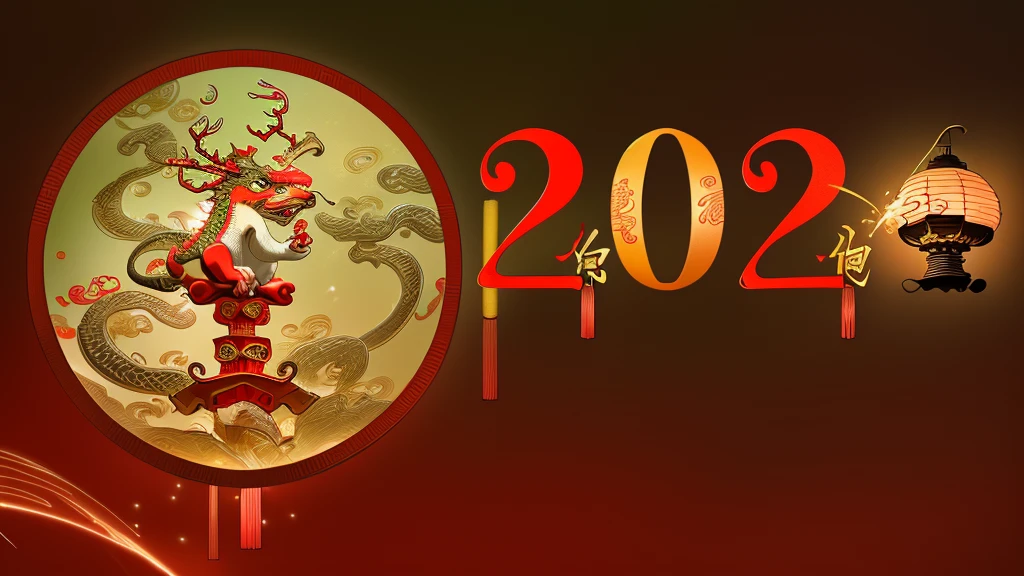 HD,4k,masterpiece_1.2,magical style,(Chinese dragon),festive,lantern,red  and gold,(fireworks)