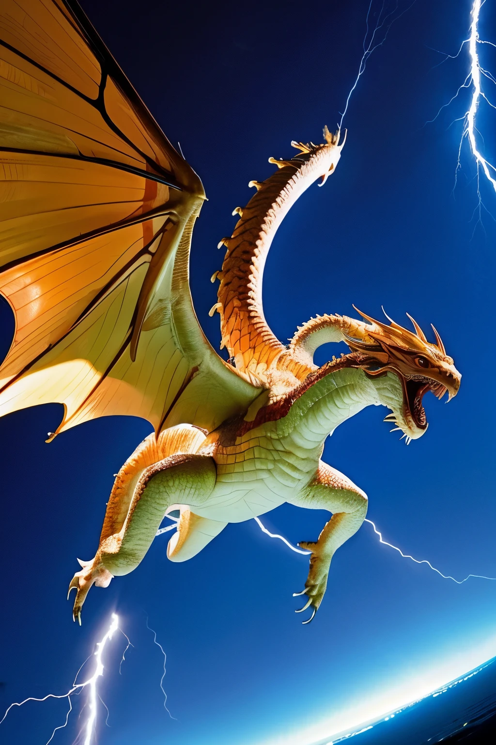 Soaring in the sky、One horse、coiled dragon、a cool、Wearing lightning