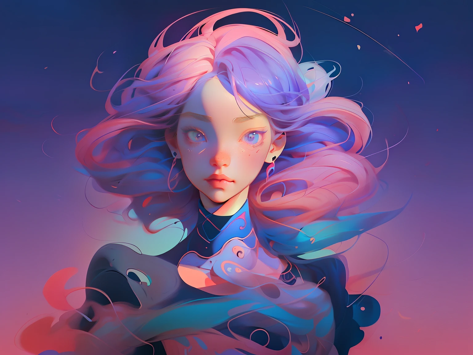 animemanga girl，Colorful hair and colorful clothes, Back Shadow，look up to，Purple pupils，Rose draws pastel vibrant, Rossdraws full of energy, Anime style 4k, a beautiful anime portrait, Colorful art!!!, ! dream art jem, 美丽的animemanga girl, anime styled digital art, Anime art wallpaper 4k, Anime art wallpaper 4k, digital anime art, Very detailed ArtGerm