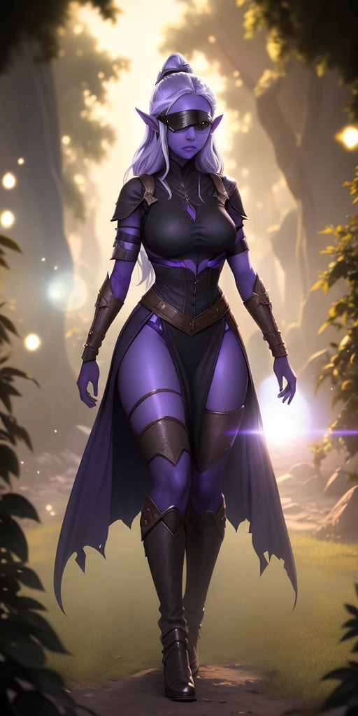 Beautiful portrait of perfect ((drow sorceress girl)), slender body, perky breasts, (pale silver long elaborate braids), (dark purple skin:1.5), wearing (white sorcerer robe), (red eyes:1.2), pointed ears, perfect features, abstract beauty, near perfection, pure form, dynamic pose, standing on a cliff, (strong cinematic lighting), ((rim lighting)), concept art by Greg Rutkowski and John William Waterhouse and Alphonse Mucha, stunning details, intricate details, 8k post-production, High resolution, super details, trending on ArtStation, sharp focus, depth of field f/1.8, studio photos, (((looking at camera)))