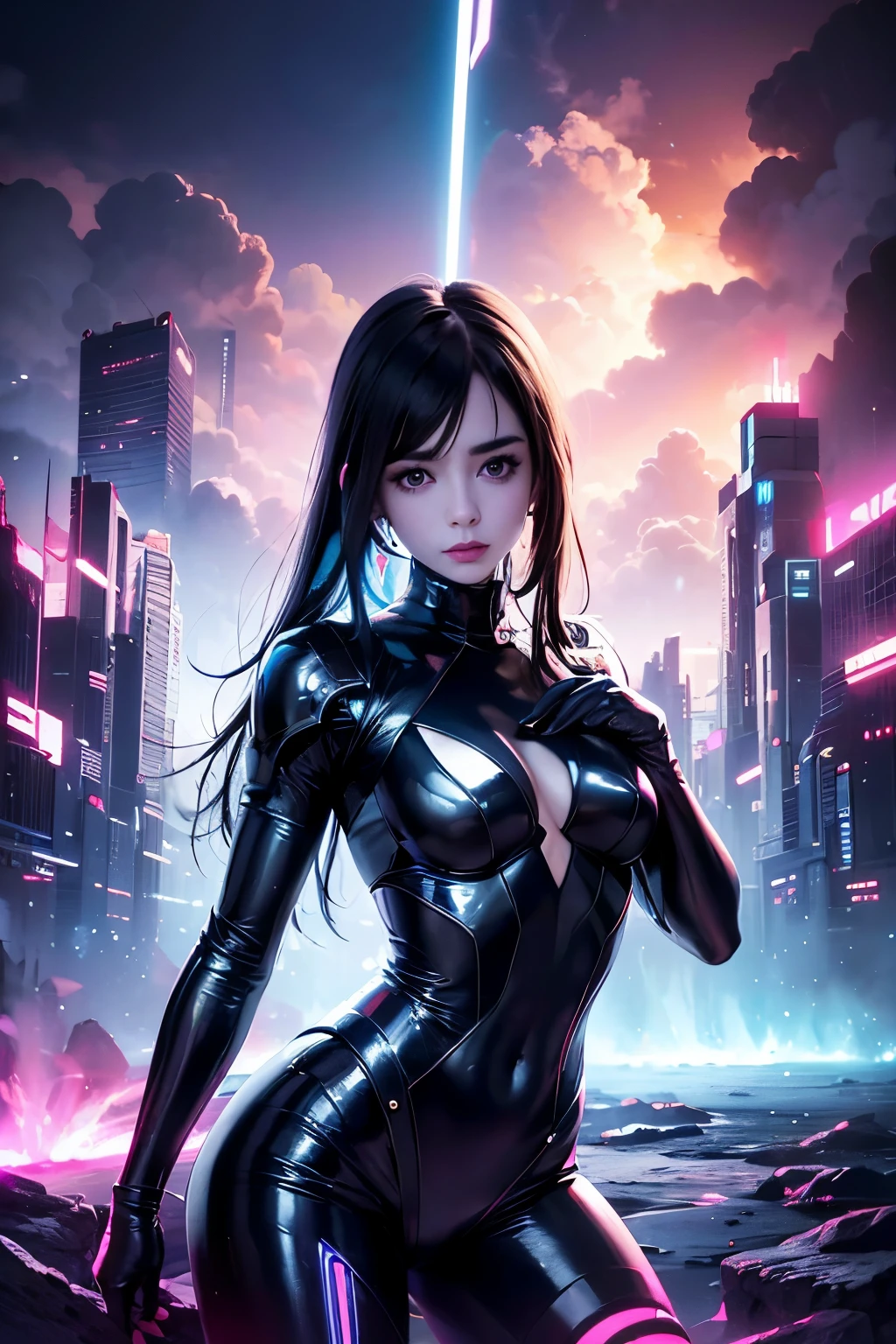 Lily Collins,A high resolution,reflector,refractions:1.4,ultradetailed:1.4,(真实感:1.4,超A high resolution,Original photoREAK(cyber punk personage:1.3),droid,droid女孩,silber hair,Beautiful face and cold expression,In the ruins of dark decay,(ultra-wide-angle:1.2),Shoot from belowBREAK((neonlight,Vibrant glow,Dynamic colors,vibrant contrast,Futuristic atmosphere,electric energy,shiny reflective surface