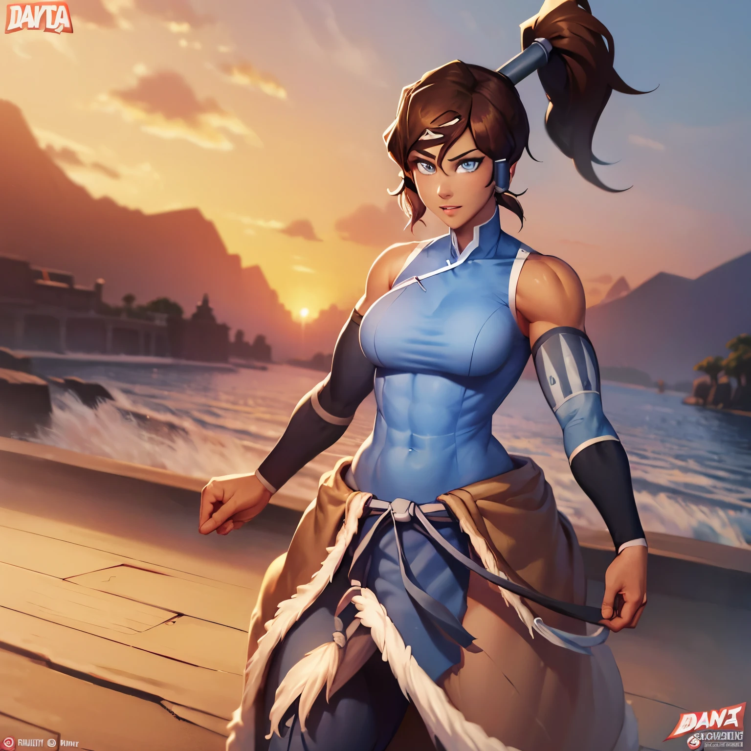 korra, dark skin, dark-skinned female, ponytail, muscular female, nsfw, high quality, detailed, high resolution,