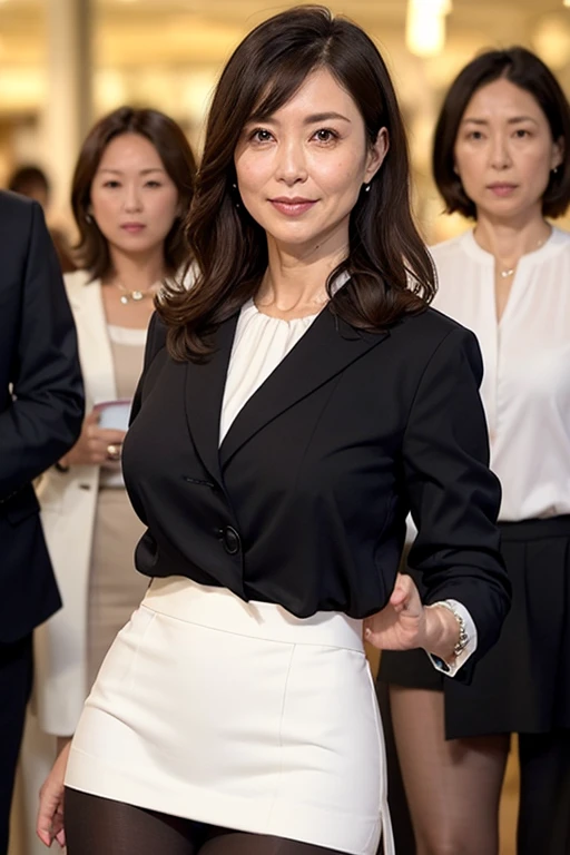 ((Highest quality)), ((8K)), ((masterpiece: 1.3)), (Perfect appearance), (Photorealism: 1.6), (JMA), (KE), (City street corner), (歩く1人のJapanese Mature), (Sidewalk in an office district), (Detailed Background), (Full body portrait), (60 years old, Japanese Mature), ((Realistic skin texture)), (Fine wrinkles all over the skin), (Dullness), (Facial wrinkles), (Wrinkles around the eyes), double eyelid, Tear bags under the eyelids, Calm expression, Straight Long Hair, (Blouse with a raised neckline), BREAK(Pale beige flared pants),BREAK ハイヒール,