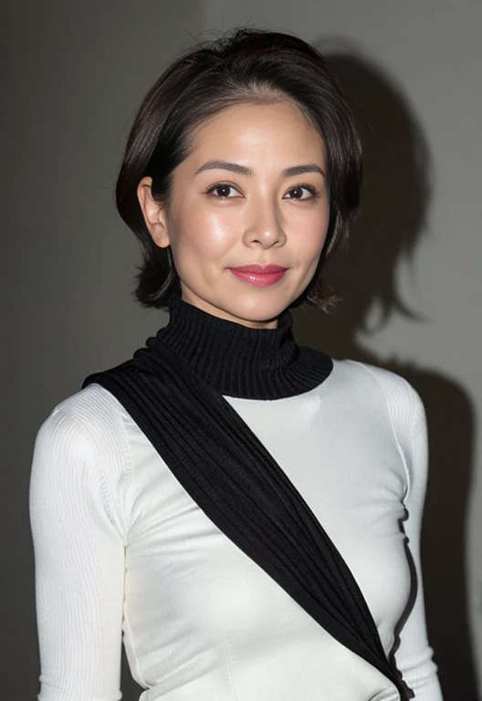 Best Quality, hight resolution, Hires, Skin definition, Detailed skin, Detailed eyes, Detailed face, 4K, 日本人A MILF, ((独奏)), (((50 years old))), (Wrinkles at the corners of the eyes:1.6), (nasolabial folds:1.3), A MILF, glamor, A sexy, Chromo-white skin, ((Wavy Longhair)), Looking at Viewer,(((my skin is old))), ((muscles are old)), (((A slender))), ((Saggy udder)), (Saggy buttocks), ((Japanese Models)), 4K, (photoRealistic:1.5), Realistic, nffsw, Beautiful, Bimbo, Perfect makeup, small diamond necklace, piercings, ((Brown coat, White turtleneck sweater, sleeveless, Argyle pattern pleated skirt, Black long boots )), ssmile, Public places,Full body photo,