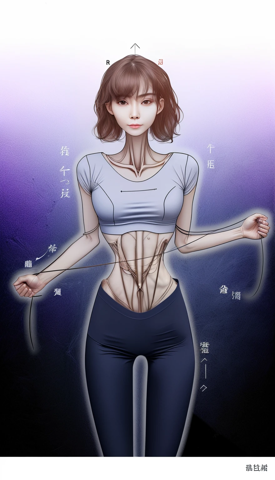 Diagram that opens the structure of the human body。naked woman。