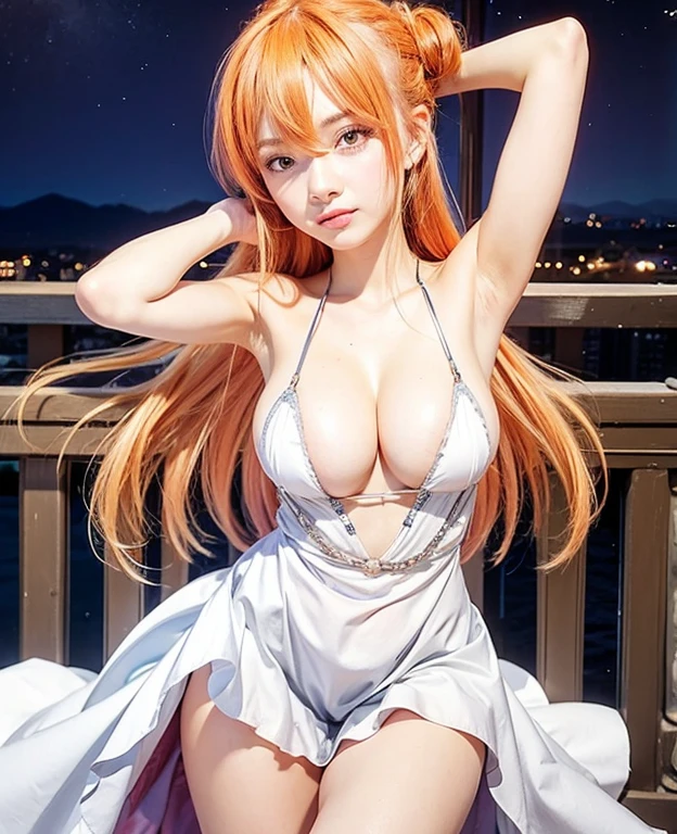 girl with orange hair, white dress