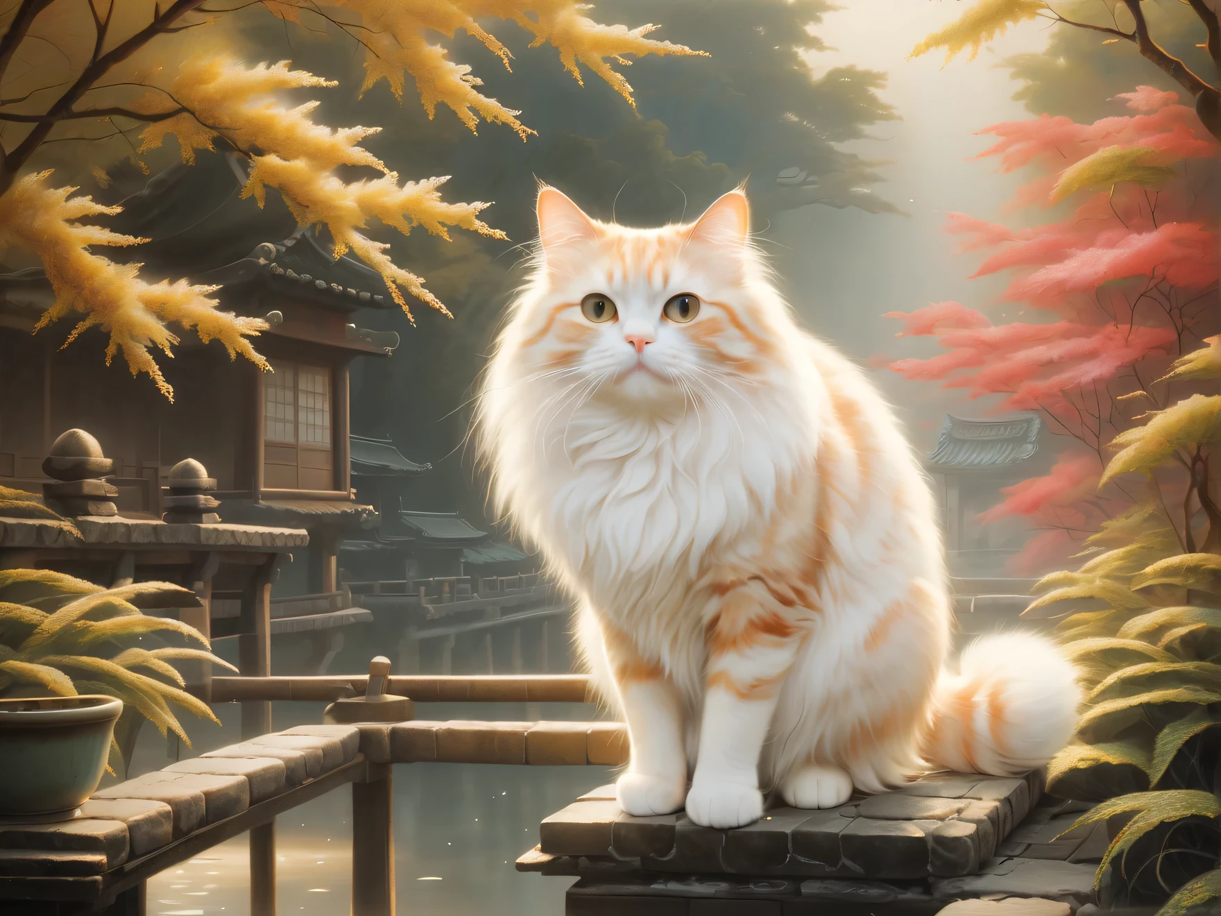 (Sakimichan style painting.:1.5), painting in the style of Yue Wang, painting with the image (Cat, who walks on his own). Fairytale atmosphere, Magical surroundings, high detail, (complete imitation of Sakimichan style)