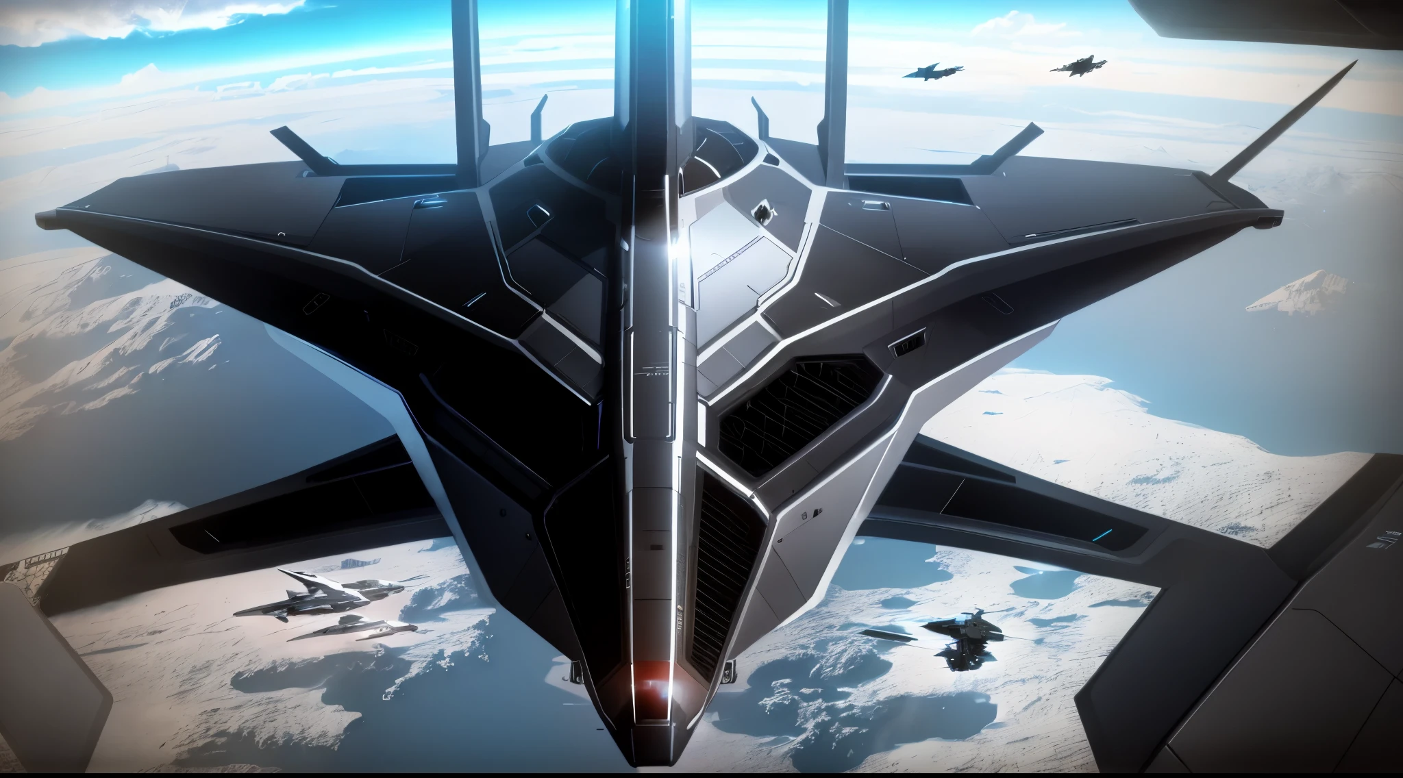 a close up of a spaceship flying in the sky above the earth, lockheed concept art, dark ominous stealth, year 2040, ((( 1 spaceship))),