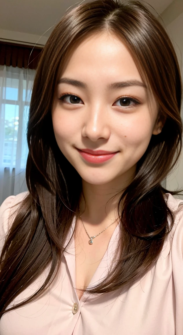 matured female , best quality, hires, detailed face , blouse , smile