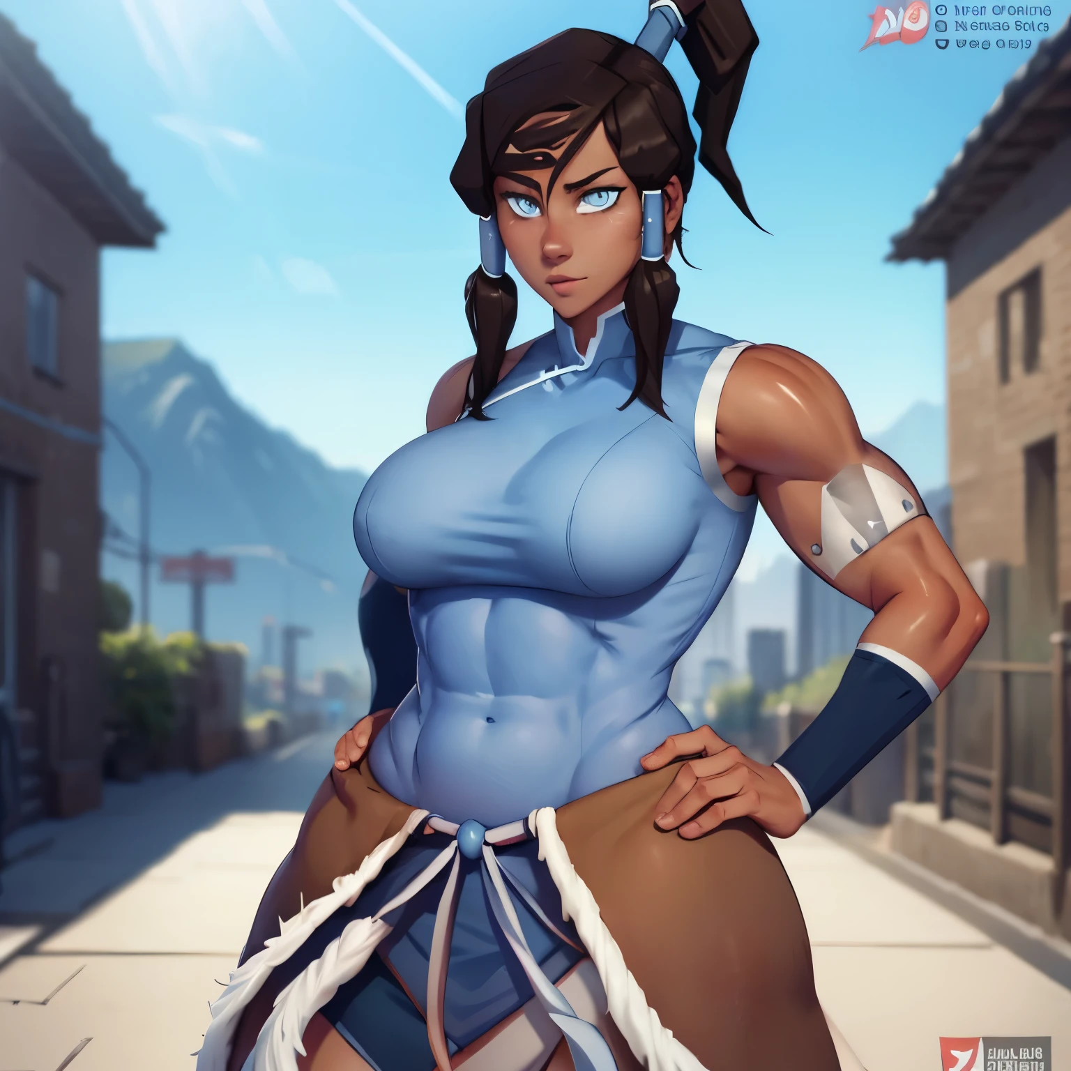 korra, dark skin, dark-skinned female, ponytail, muscular female, nsfw, high quality, detailed, high resolution,