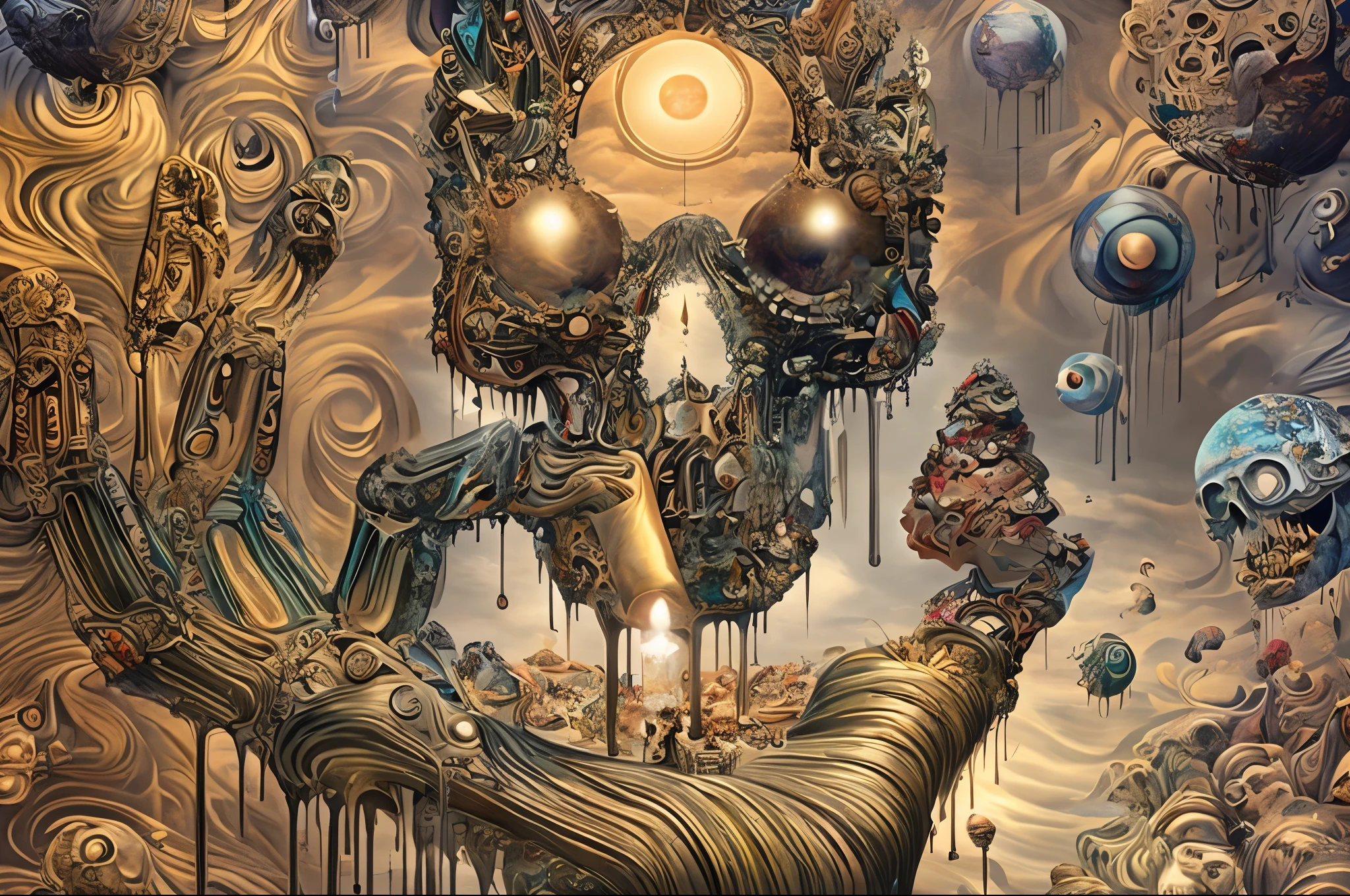 a painting of a man with a strange face and a strange face, psychedelic surreal art, hallucinatory art, hyper - detailed visionary art, hyper detailed visionary art, trippy art, psychedelic art style, psychedelic trippy visionary art, psychedelic art, highly detailed visionary art, elaborate digital art, visionary art style, psychedelic art, surreal psychedelic design, psychedelic digital art
