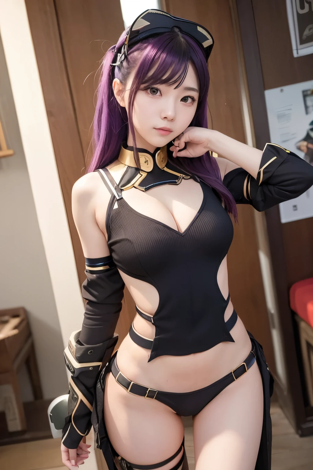 there is a woman in a costume that is posing for a picture, trending at cgstation, korean girl, sakimichan, amouranth, trending on cgstation, sakimichan frank franzzeta, inspired by Leng Mei, (sfw) safe for work, intriguing outfit, makoto shinkai ( apex legends ), as overwatch character, rainbow hair