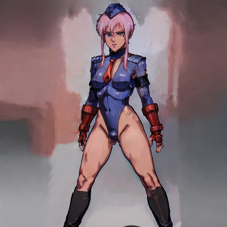 ultra-detailed, Explicit, Beautiful body, Beautiful Nose, Beautiful character design, perfect eyes, perfect face, ultra highres, 4K, beautiful legs, perfect legs, Nice hands, Perfect hand, Masterpiece, Best Quality, Highly detailed, illustration, absurdres, street fighter, doll suit, shadaloo doll, dollsuit, expressionless, blank eyes, looking at viewer, red gloves, emotionless, black latex, corrution, mind control, female combatant, full body, hypnotized, unhappy trance, full body suit, ribbed bodysuit, both arms at side, obey, perfect female body, extremely glossy latex, hypnosis, hypnoLora, empty eyes, Mind control device, poses, submissive_pose, Slave, hat, necktie, stand up straight, standing, standing at attention, hat, necktie, belt, latex, ribbed bodysuit, thighhighs, garter belt, Fighting Stance, extending the right arm from the shoulder into the air with a straightened hand, nazi saluting, military, military saluting, salute, thigh boots, 1girl, illia pazom, GUNDAM ZZ, pink hair, green eyes, long hair