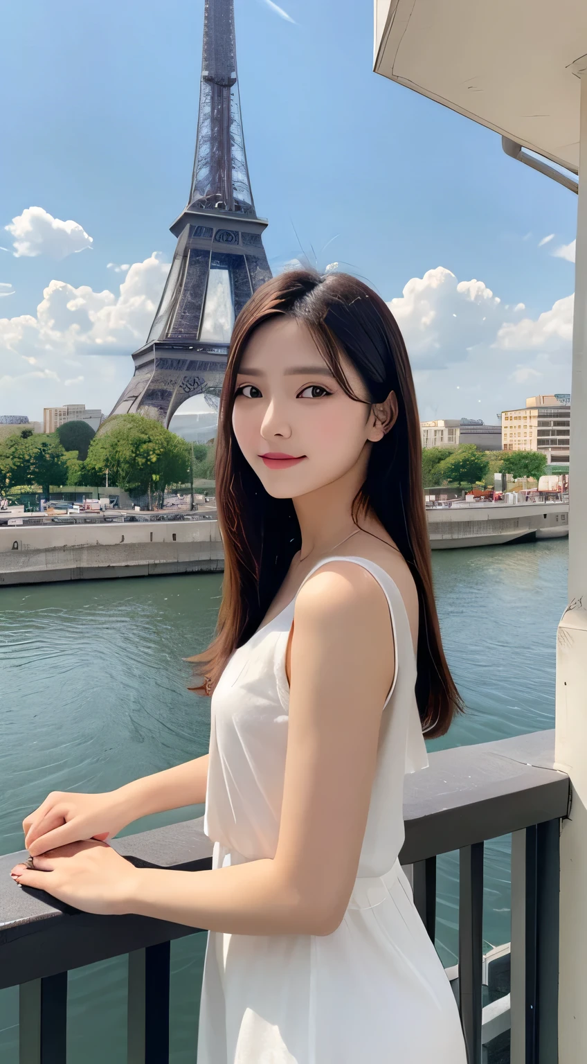 Gorgeous girl standing infront of effiel tower