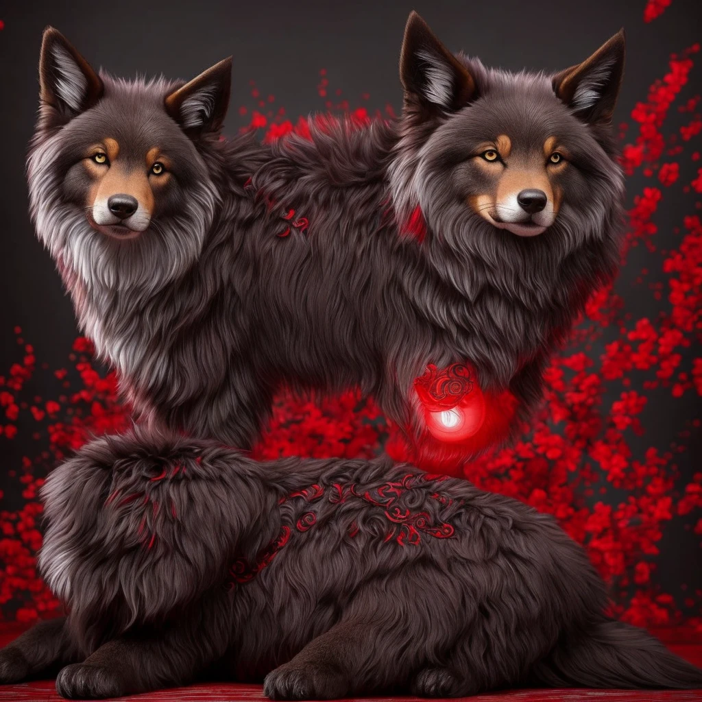 Lobisomen, com olhos cor de mel claro, bem peludos de 2 metros com roupas de lenhador xadrez vermelho