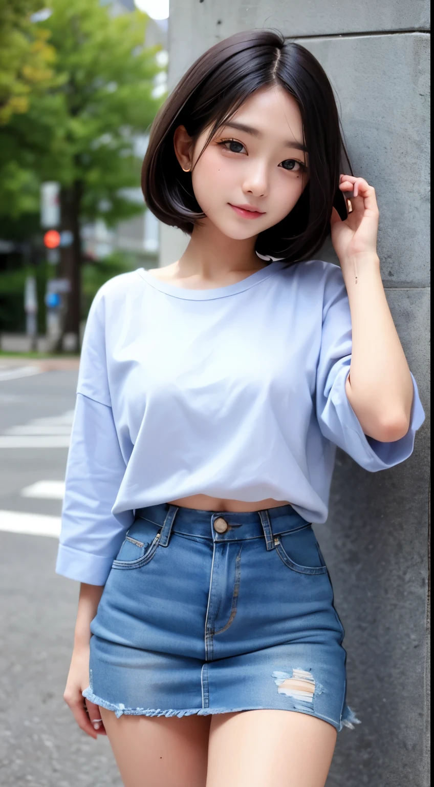 super model、Bob Hair、Otaku Girls、perfect detail、hi-school girl、frilld