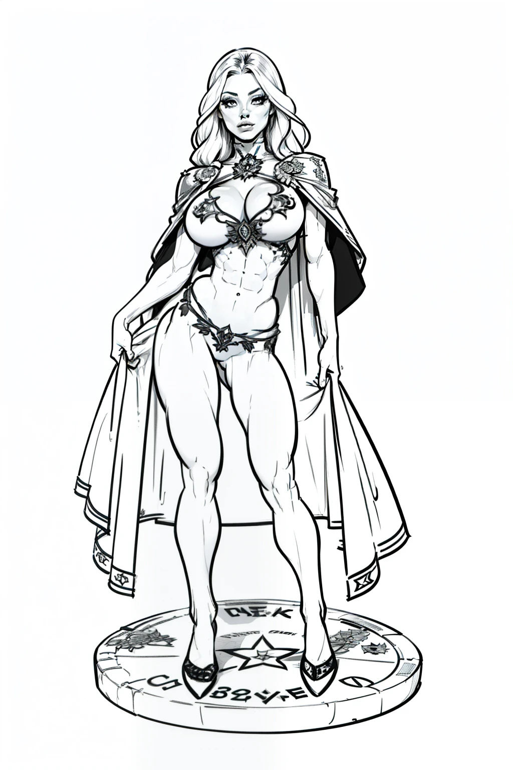extremely long hair perfect anatomy 1 girl tall solo curvy ((muscular)) high elf toned body, breast plate, cape, slendered abs, hourglass waist,(white background:1.5),clean lineart,