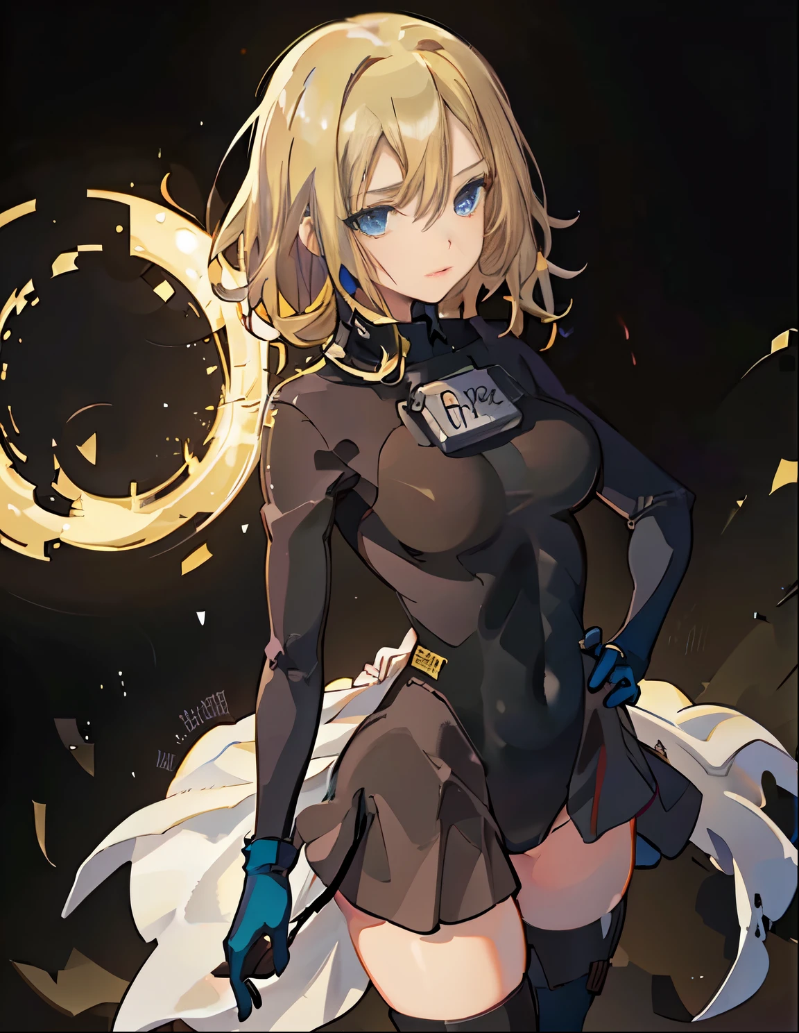 1girl in, Superhero, Mature Woman, Leotard,  legs, long boots, gloves, glowing body, the light that surrounds her body, light Particle, Space background, Standing, put hands on the hip, Cowboy Shot, Full body shot, super powers, Perfect , Cowboy Shot.