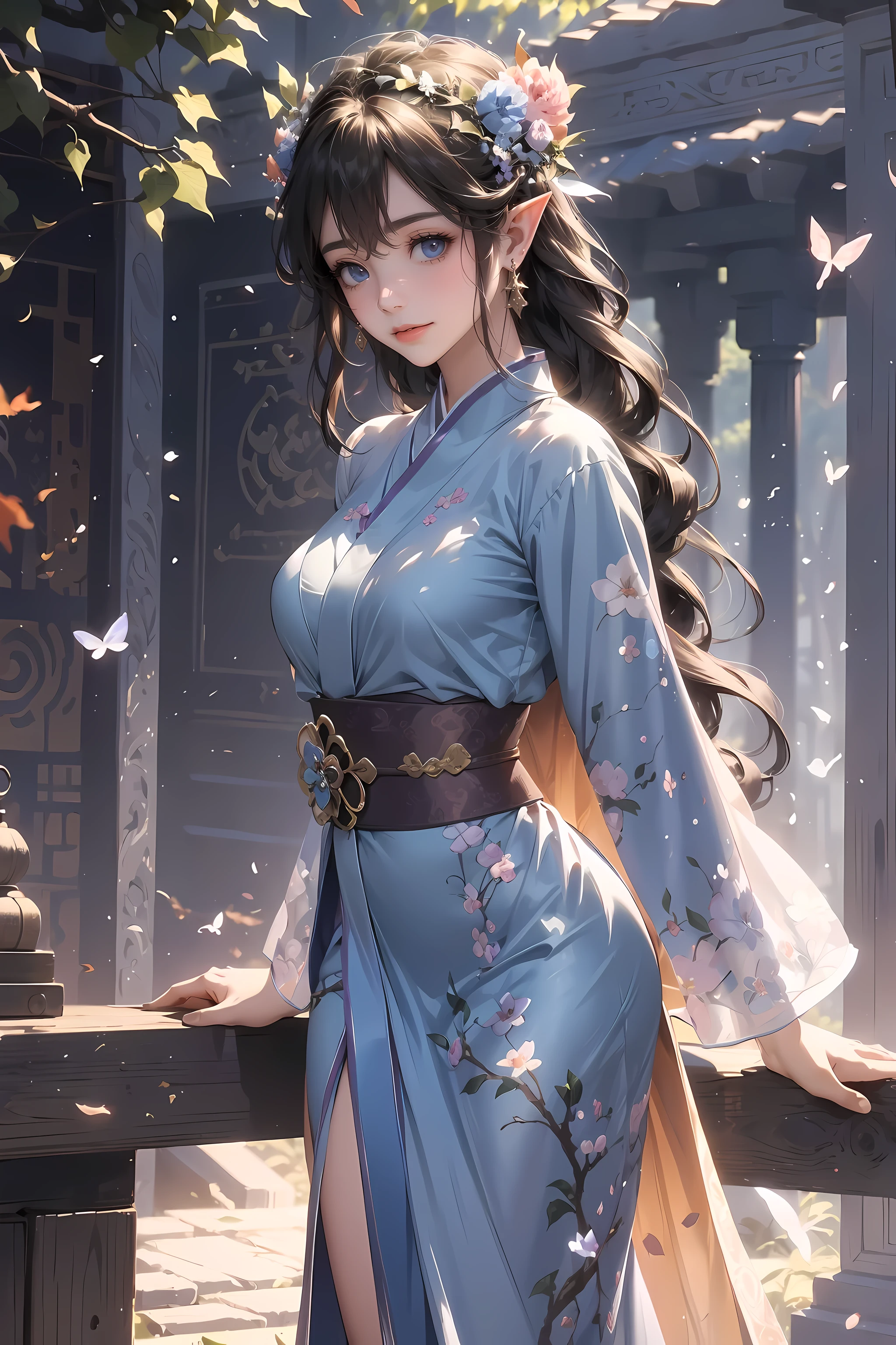 eyeline,(Horny eyes:1.4),(faeries:1.2),(A high resolution,Best quality,like a dream,obsessed,at a forest,faeries),(with dynamism的色彩,ultra - detailed),(美丽Horny eyes,Mottled sunlight,Whimsical creatures,sparkling mysterious mist,Evocative atmosphere otherworldly beauty),(magical light,Faint ethereal light),(in pastel shades,fantasticcolors),(Dancing fireflies,活泼的faeries,Breeze whispered),Exquisite and beautiful silk robe,Elf Robe,(Elf Flower Crown:1.2),(美丽Horny eyes, with dynamism的色彩, oil painted, flowers in the background, Fantastical Atmosphere, Fantasy elements, Magical environment, 逼真的A high resolution图像, with dynamism),(with dynamism的色彩:1.5)