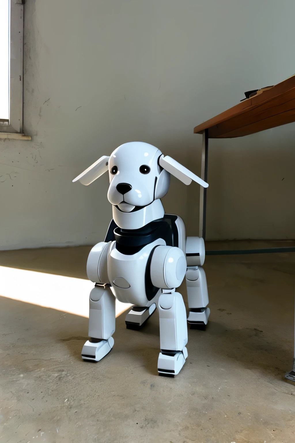 a cute puppy、robot made of metal、realisitic、Natural light