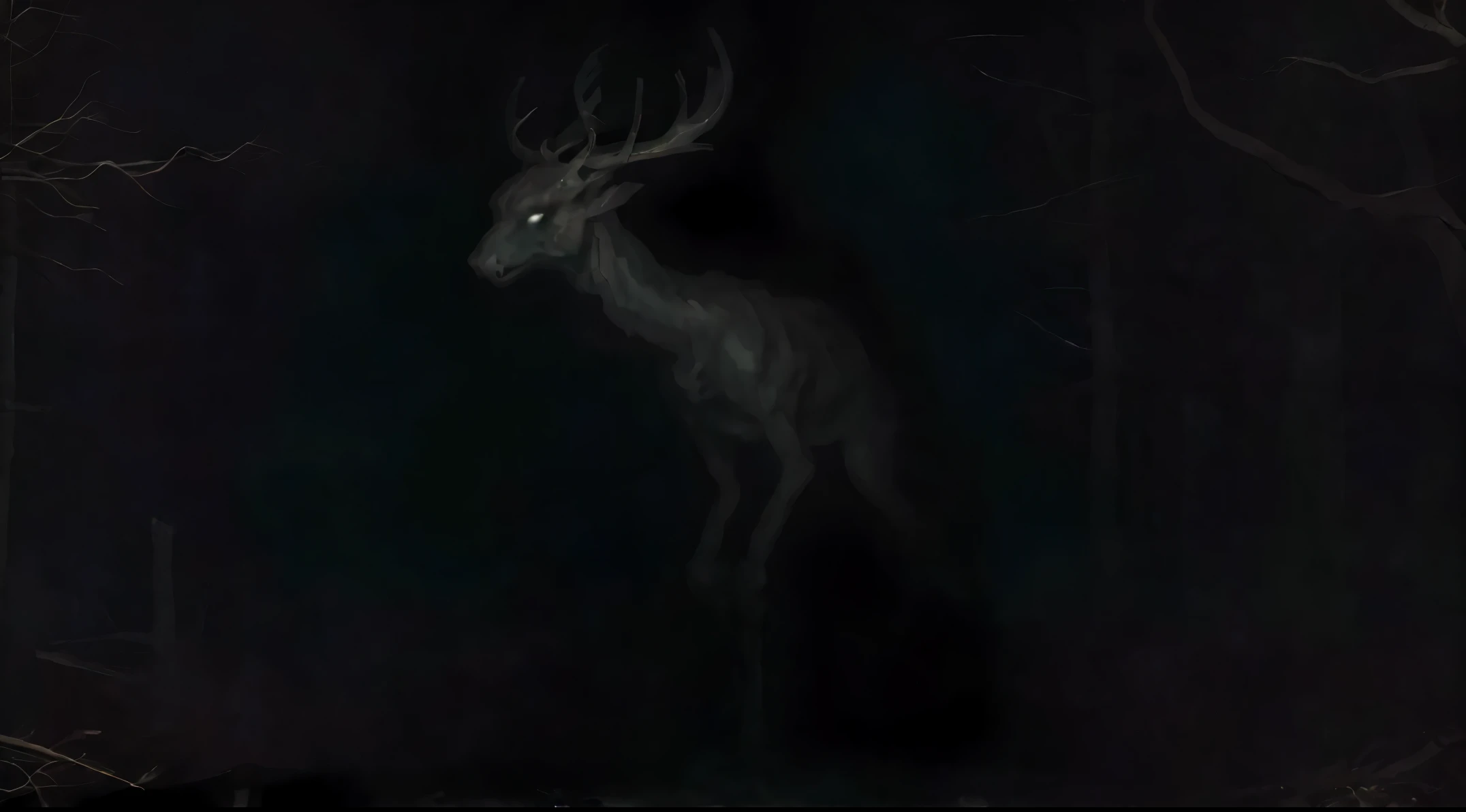 Stage monster, standing in two legs, humanoid, standing in dark forest, night, flash light, deep forest, horror, horrifying scene, 4k High quality, horror creature, stag head, looking at camera, heading towards camera man, realistic, real