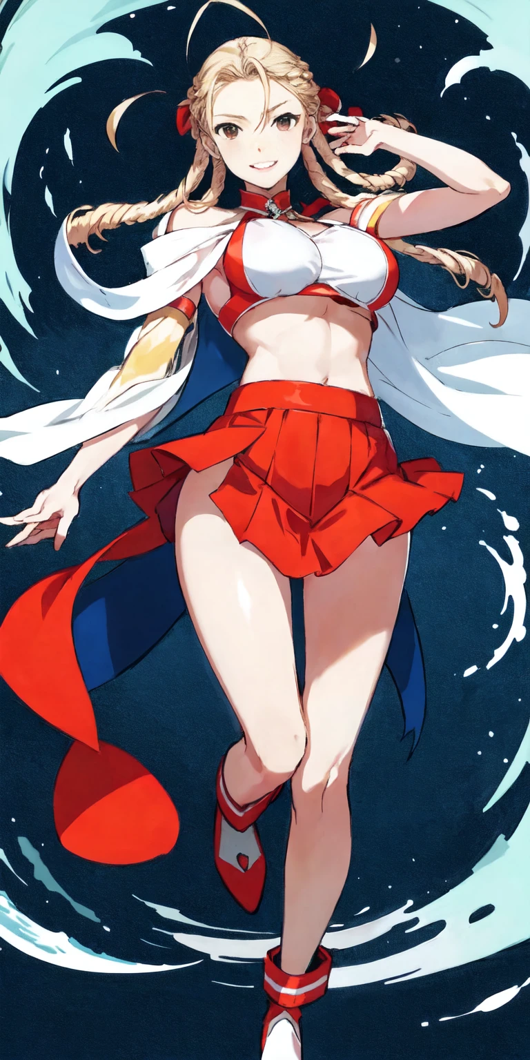 full-body close-up, create an elegant atmosphere), white short skirt, white hair shawl, graceful flowing, elegant movements, lustful smirking smile expression (red blush), floating in the air, (1girl), slim figure)