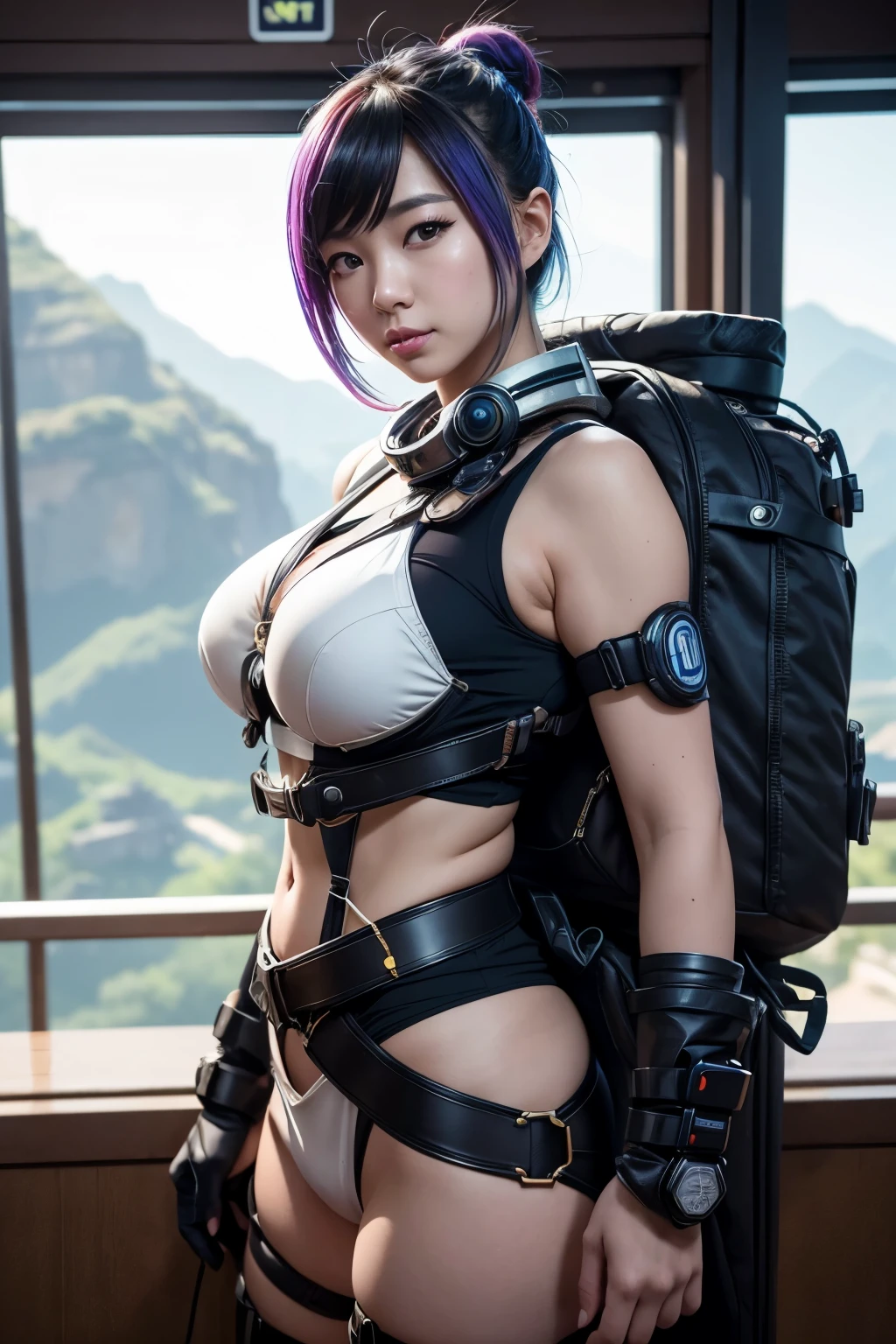 there is a woman in a costume that is posing for a picture, trending at cgstation, korean girl, sakimichan, amouranth, trending on cgstation, sakimichan frank franzzeta, inspired by Leng Mei, (sfw) safe for work, intriguing outfit, makoto shinkai ( apex legends ), as overwatch character, purple hair