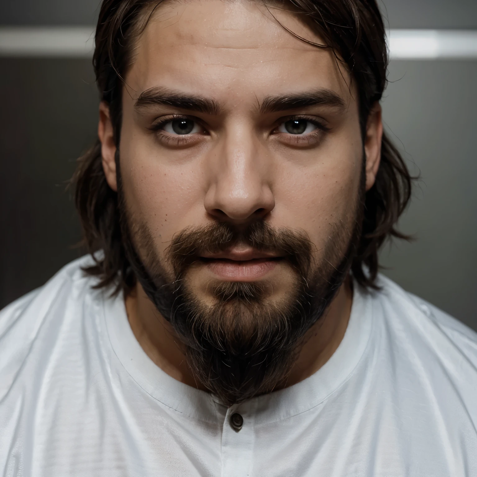 Mr beast con mucha barba con pelo blanco y ojos negros
