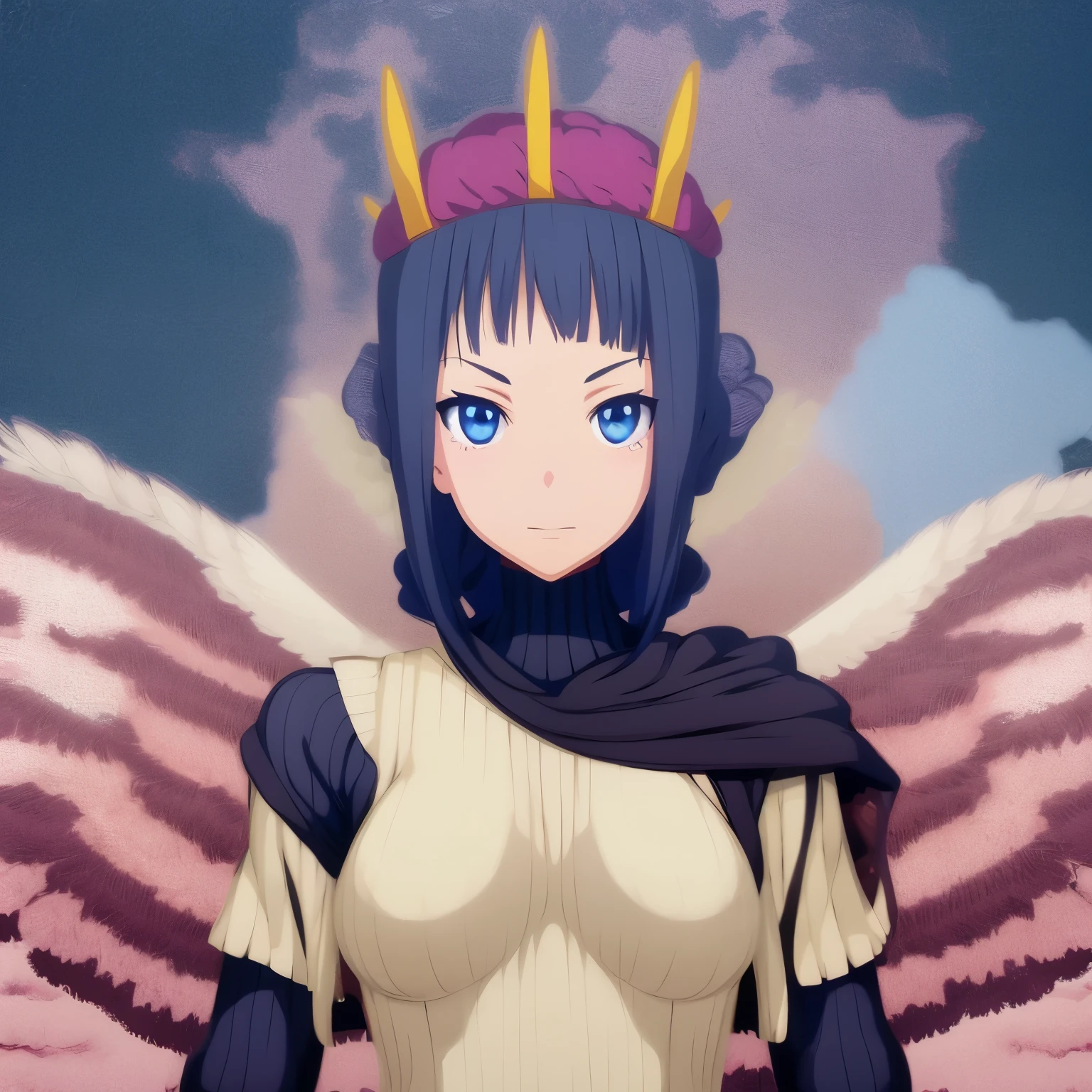 A blonde naked anime girl who has dark blue eyes, and is incredibly beautiful