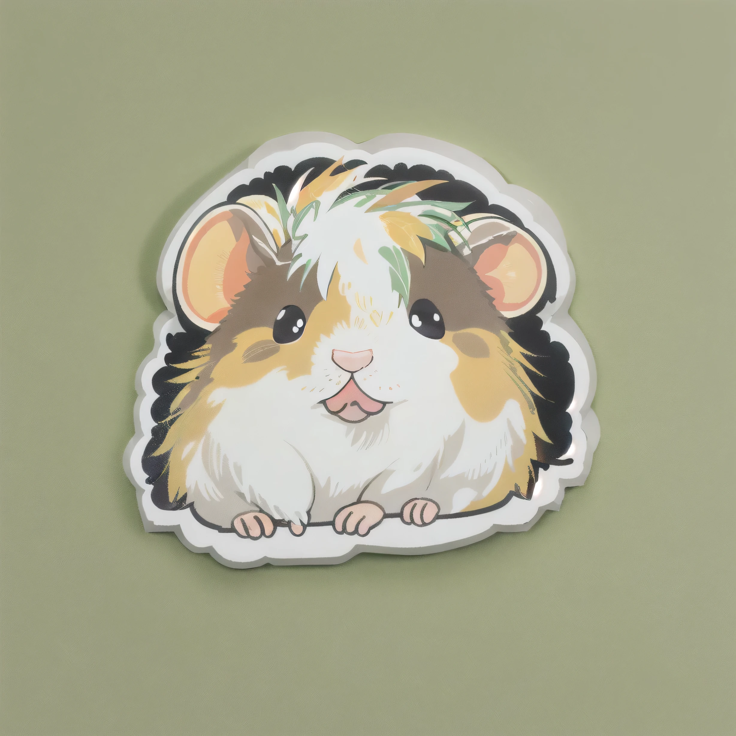 sticker. 2d} cute hamster,My name is Khai Tom..................,yellow and white feathers, 1 x, 1 position, Maximum resolution HD 16K, White border around the work piece 1:2, black background.