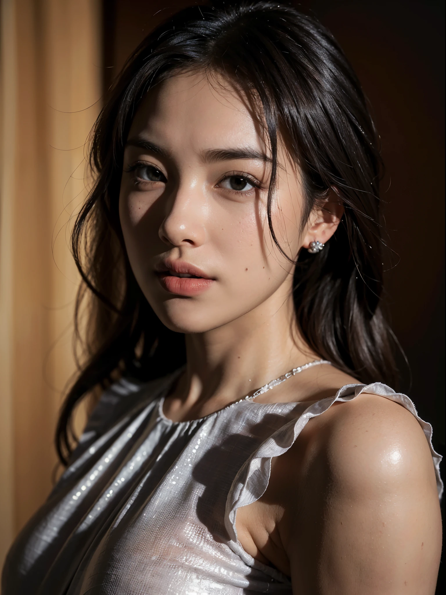 High quality image, masterpiece, detailed hair texture, detailed skin texture, detailed cloth texture, 8k, add fabric details, ultra detailed skin texture, ultra detailed photo, skin pores, cloth details, high skin details, realistic hair details, portrait of a beautiful woman, milf, chubby body, , wearing tight clothes