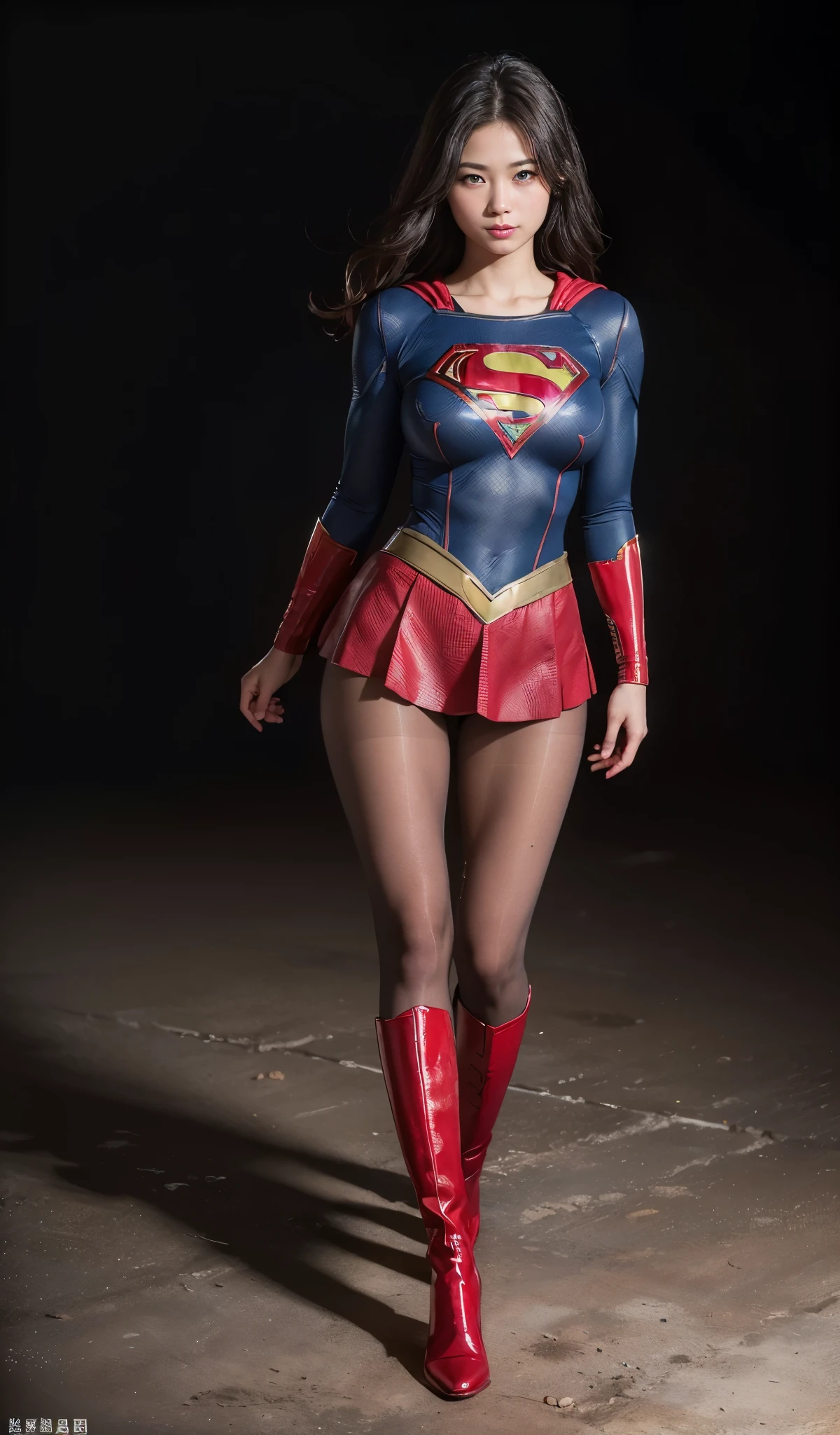 No background、Are sleeping、lying back on、(((Wear black tights on your beautiful legs.)))、(((Grow legs、tall、Legally express the beauty of your smile)))、((((Make the most of the original image)))、(((Supergirl Costume)))、(((beautiful hairl)))、(((Suffering)))、(((Feet must necessarily be worn with black tights)))、(((You need to wear red boots)))、((Top image quality、8K))、((top-quality、8K、​masterpiece:1.3))、(((Keep Background )))、Crisp focus:1.2、Beautiful woman with perfect body shape:1.4、Slender Abs:1.2、a wet body:1.5、Highly detailed facial and skin texture、8K