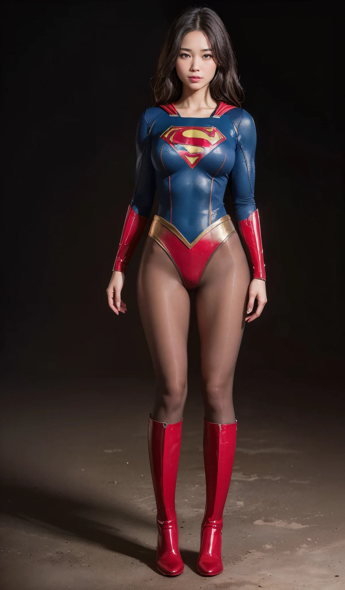 No background、Are sleeping、lying back on、(((Wear black tights on your beautiful legs.)))、(((Grow legs、tall、Legally express the beauty of your smile)))、((((Make the most of the original image)))、(((Supergirl Costume)))、(((beautiful hairl)))、(((Suffering)))、(((Feet must necessarily be worn with black tights)))、(((You need to wear red boots)))、((Top image quality、8K))、((top-quality、8K、​masterpiece:1.3))、(((Keep Background )))、Crisp focus:1.2、Beautiful woman with perfect body shape:1.4、Slender Abs:1.2、a wet body:1.5、Highly detailed facial and skin texture、8K