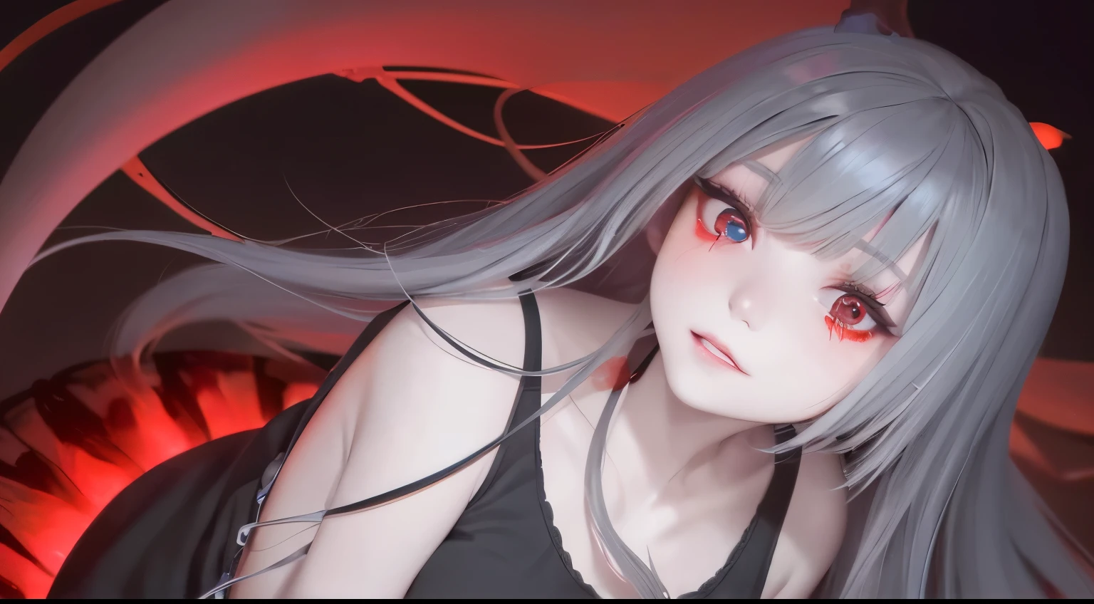 (a very delicate and beautiful)、female pervert、The eyeball is a red cavity、(Maniacal)、The human、Gamine、Disgusting、canny、terrifying、独奏、(silhuette)、(、dark backgrounds、a black T-shirt(silhuette)、skinny body、The long-haired、Hollow parts、Black、BLOOD、