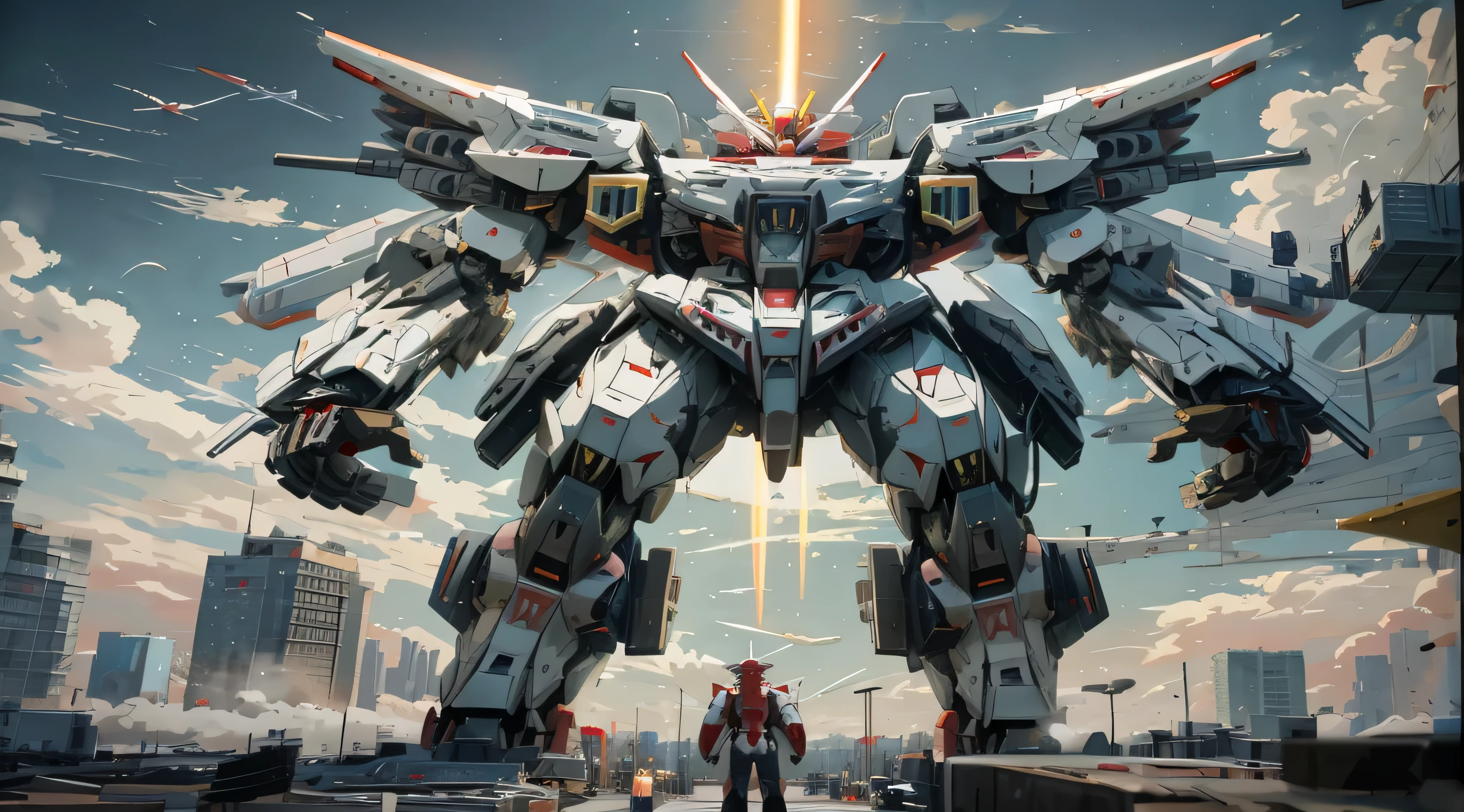 anime - style artwork of a giant robot standing in a city, alexandre ferra red mecha, an anime large mecha robot, cool mecha style, white mecha, alexandre ferra mecha, mecha inspired, mecha art, mecha asthetic, modern mecha anime, big mecha, mecha suit, anime mecha aesthetic