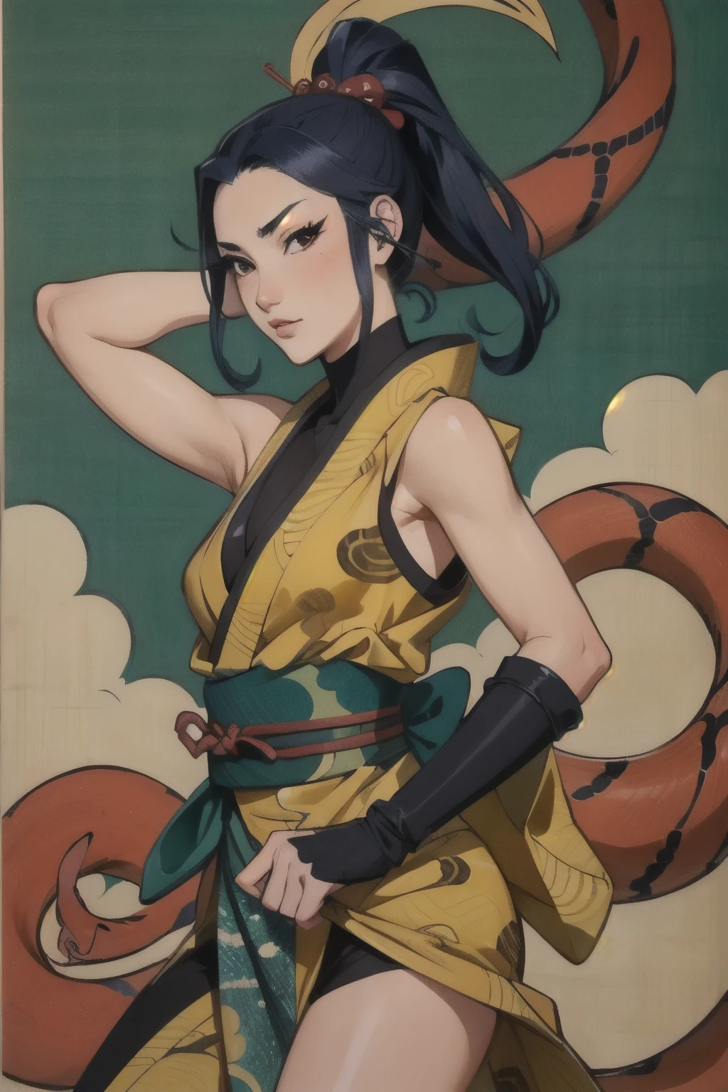 snake ninja. Ukiyo-e. animal in ninja outfit, high quality, animalistic, humanoid animal --niji 5
