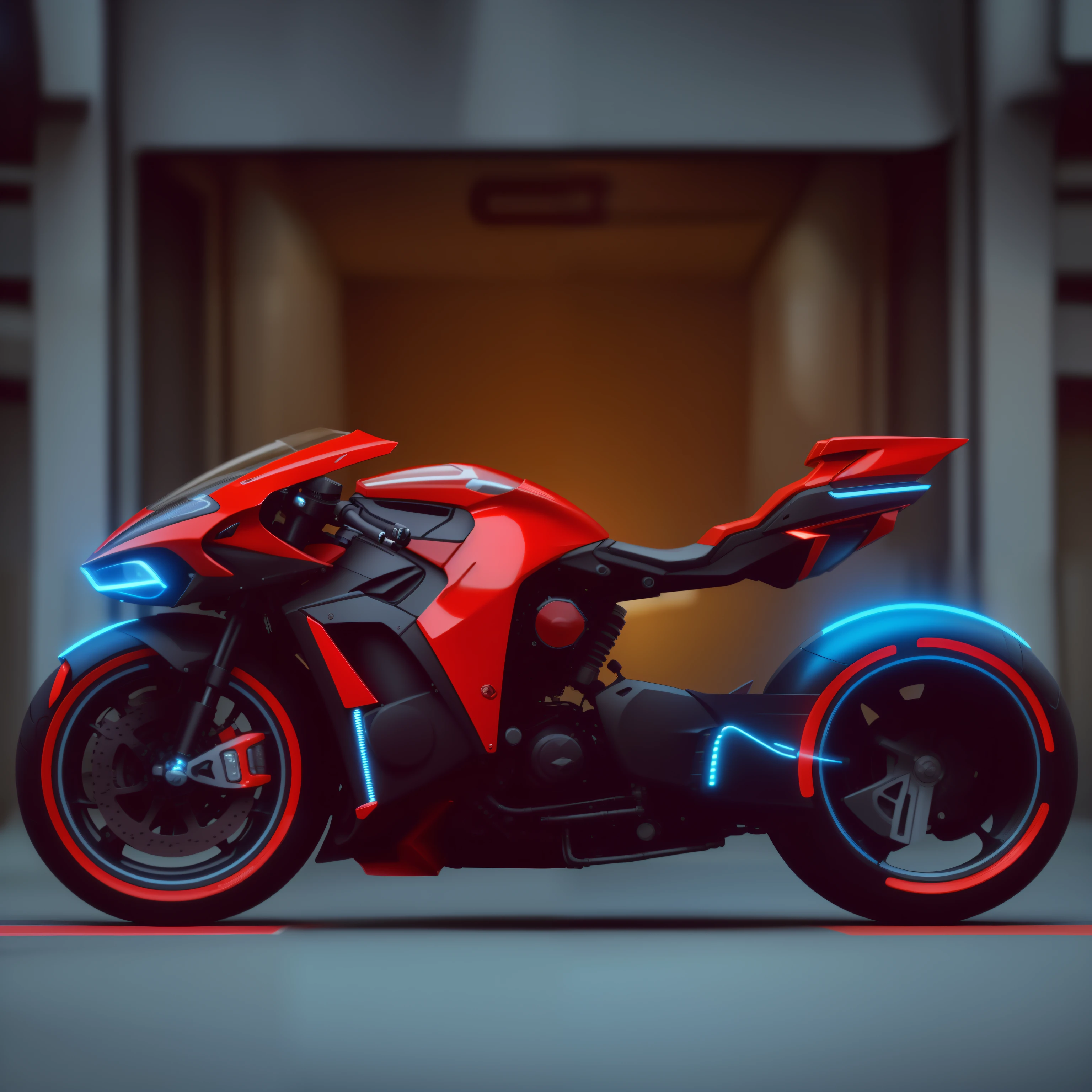 a close up of a red motorcycle with a blue light on it, futuristic motorcycle, cycle render, riding a futuristic motorcycle, 8 k highly detailed ❤🔥 🔥 💀 🤖 🚀, motorcycle, futuristic suzuki, akira motorcycle, extreme render, cycles 3 d render, very futuristic, sitting on cyberpunk motorbike, daniel maidman octane rendering, cycles4d render, motorcycles