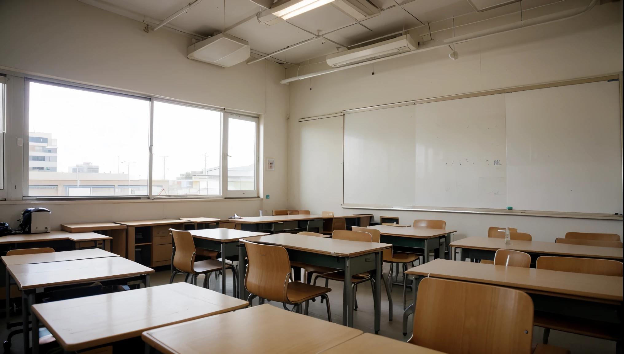 Empty Japanese classroom with windows