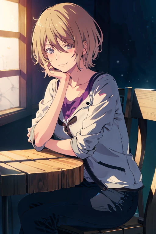 Akane CT, Sitting, Shy, Shyい, Blushing, Smile, arm on table, Best Quality, masutepiece, hight resolution